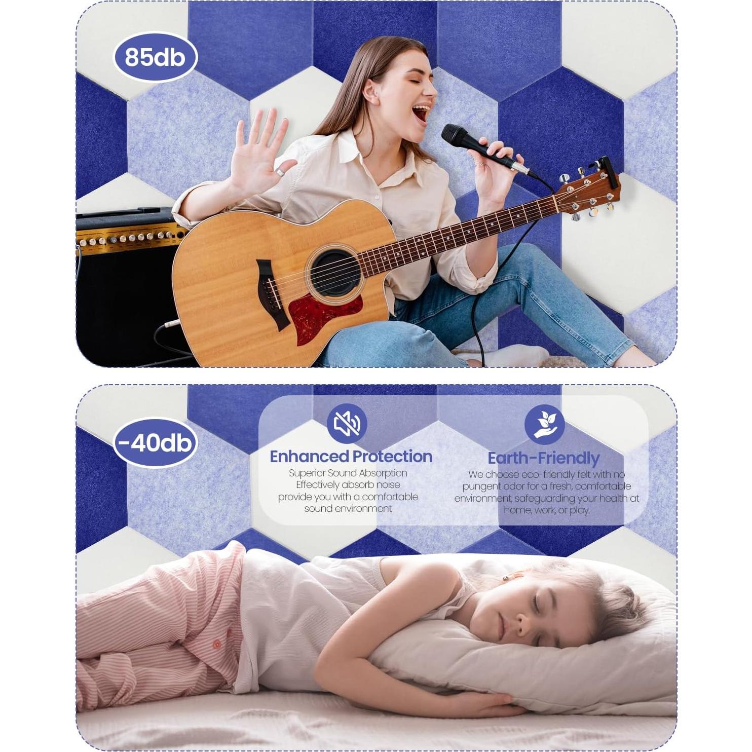 Paneles Acústicos Hexagonales Aipiahio 8 Piezas Azul 30x25.9 cm