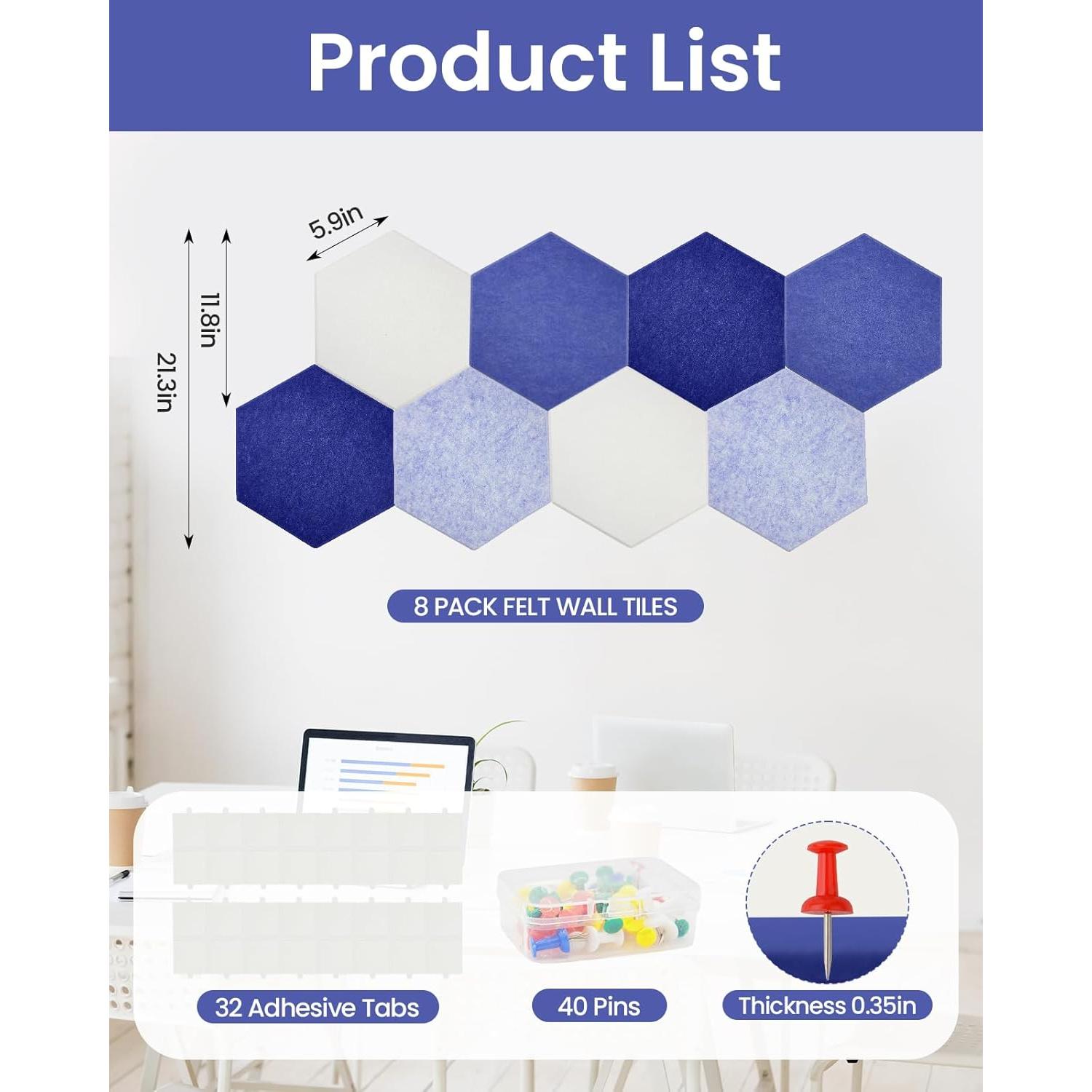 Paneles Acústicos Hexagonales Aipiahio 8 Piezas Azul 30x25.9 cm