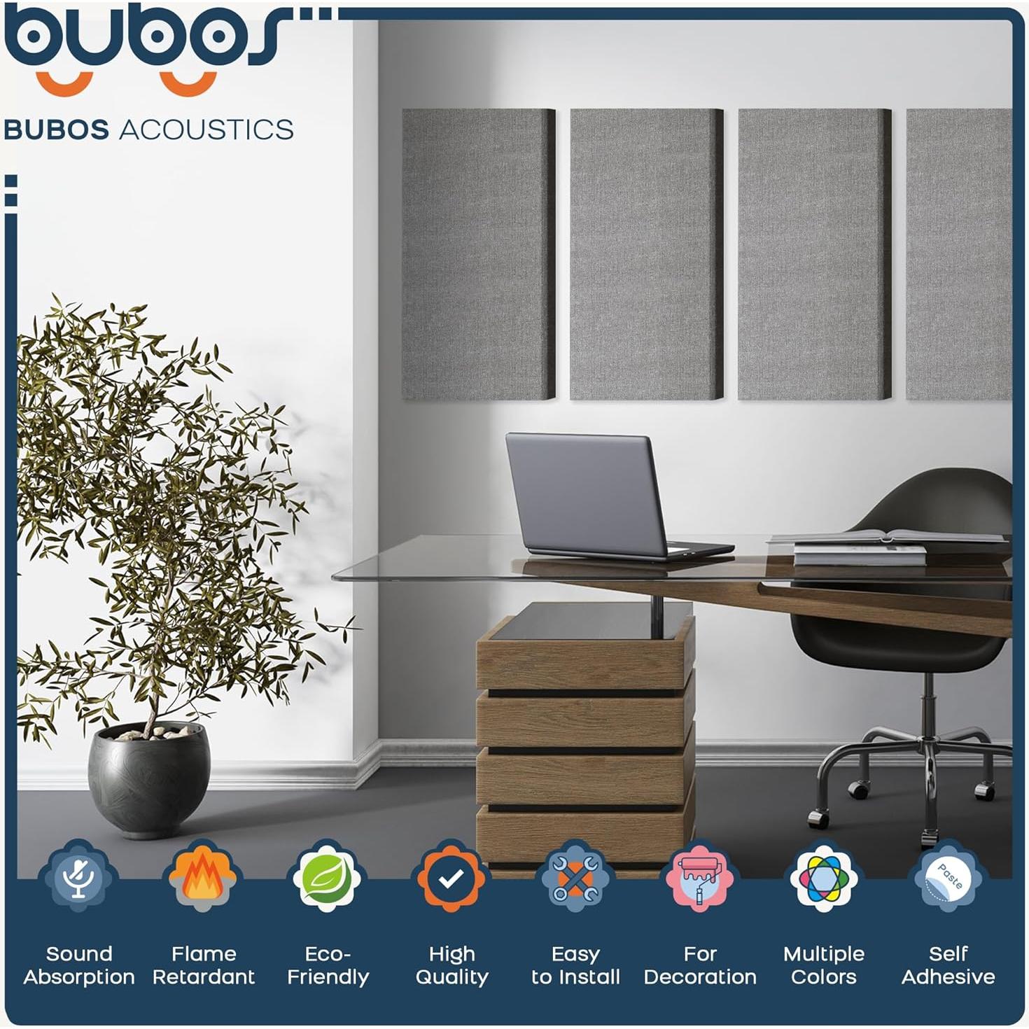 Paneles Acústicos BUBOS 4 PCS 60x30 cm Autoadhesivos Gris
