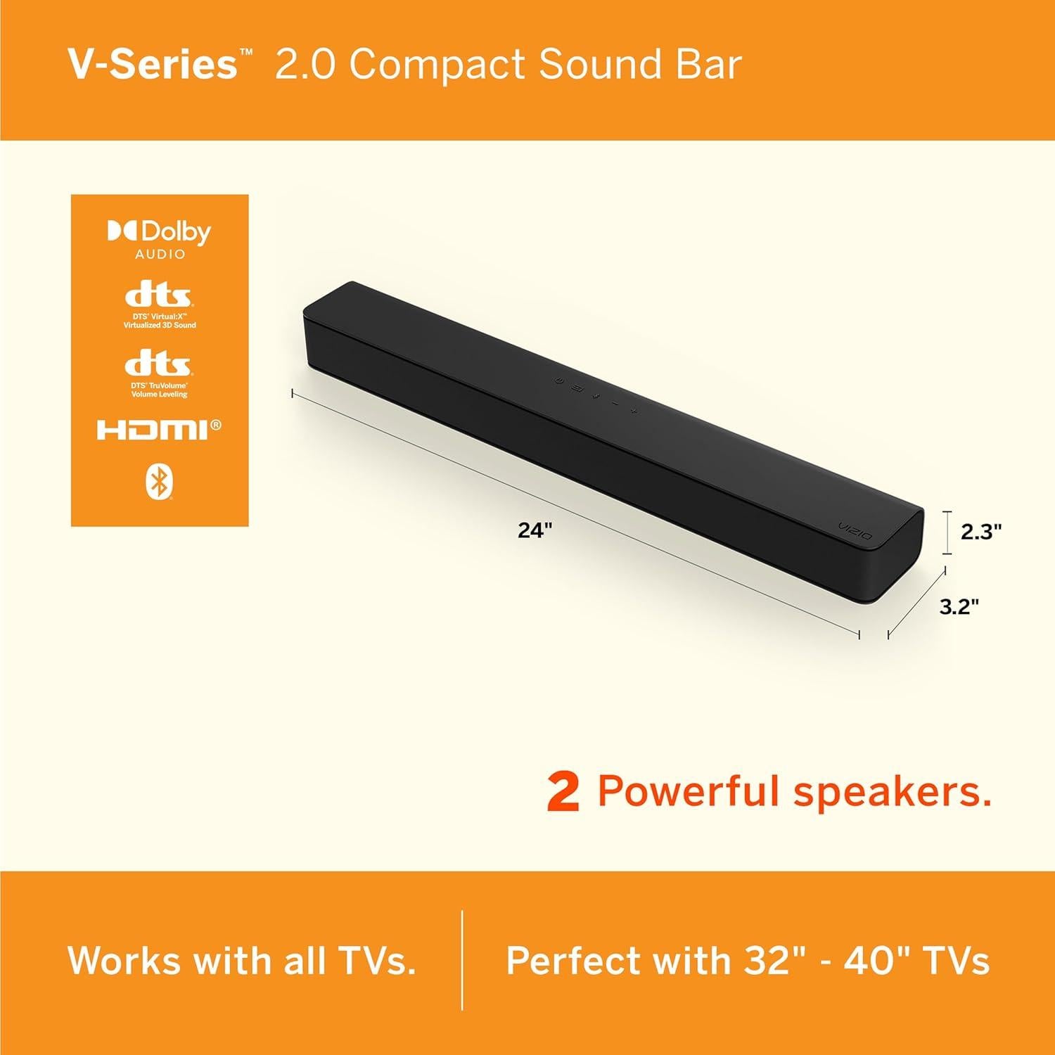 Barra de Sonido VIZIO V-Series 2.0 61 cm Bluetooth Dolby Audio
