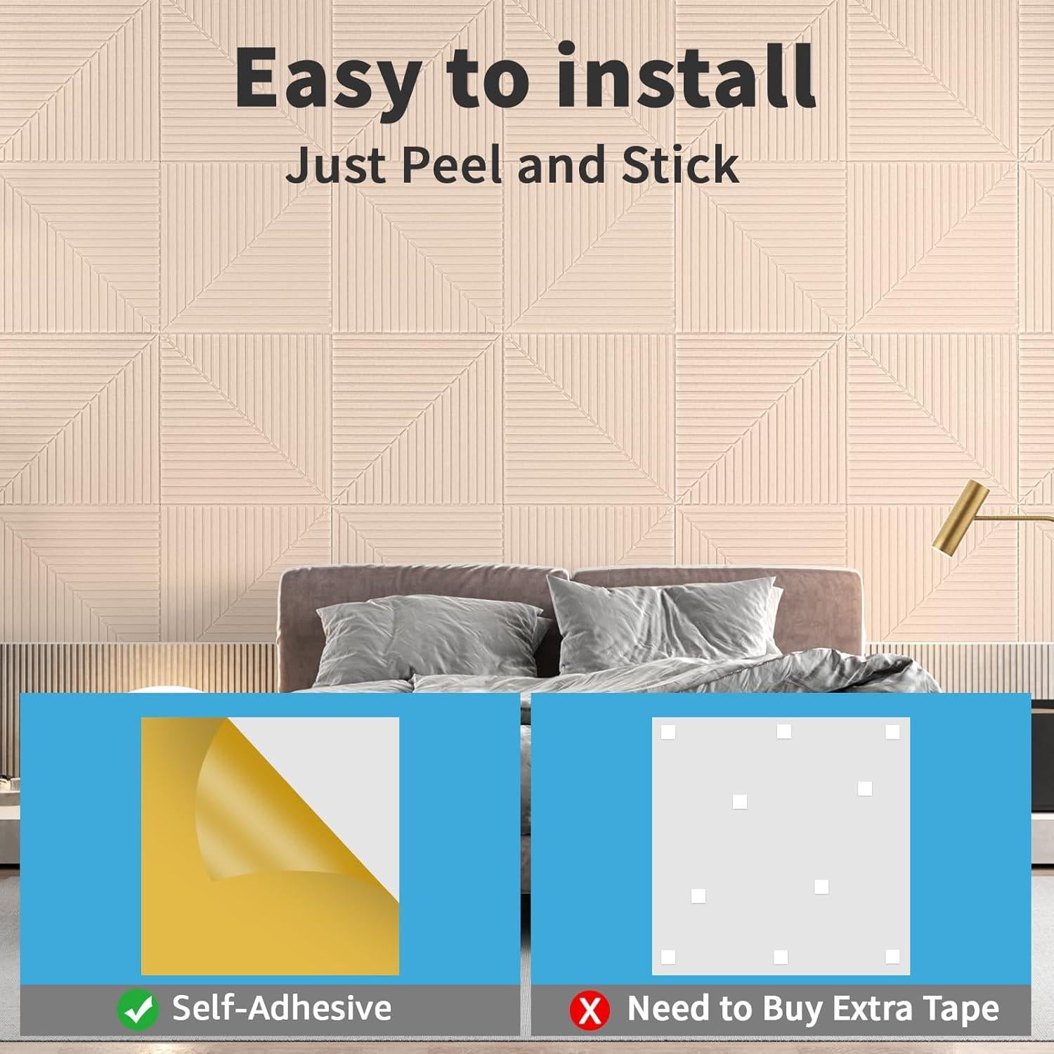 Paneles Acústicos Autoadhesivos Art3d 6 Unidades 61x61 cm Camello