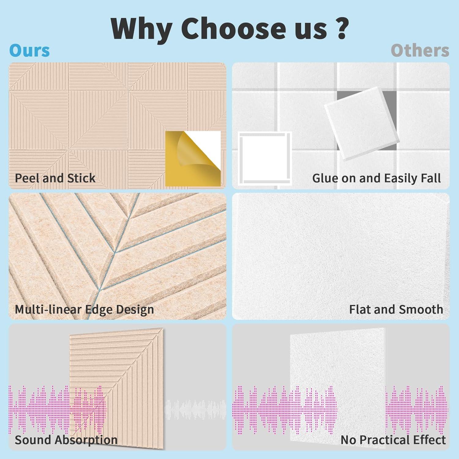 Paneles Acústicos Autoadhesivos Art3d 6 Unidades 61x61 cm Camello