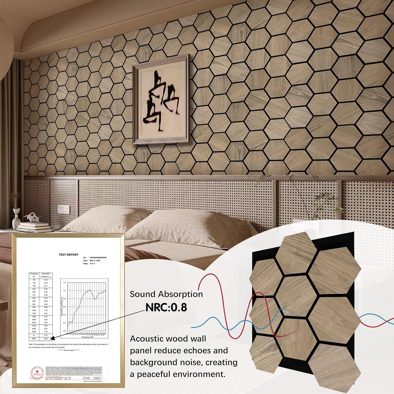 Paneles Acústicos Hexagonales ARMURO 4 Pcs 60.4x73.7 cm Nogal
