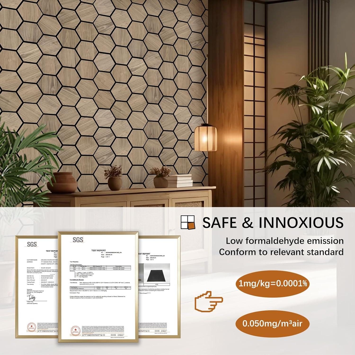 Paneles Acústicos Hexagonales ARMURO 4 Pcs 60.4x73.7 cm Nogal