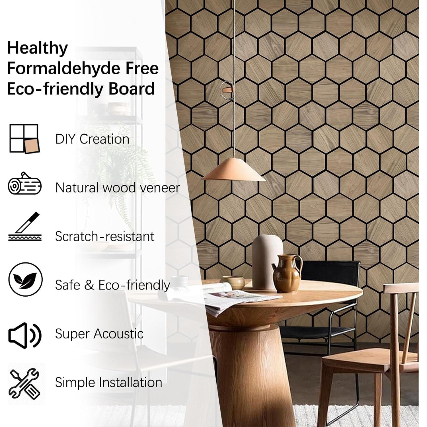 Paneles Acústicos Hexagonales ARMURO 4 Pcs 60.4x73.7 cm Nogal