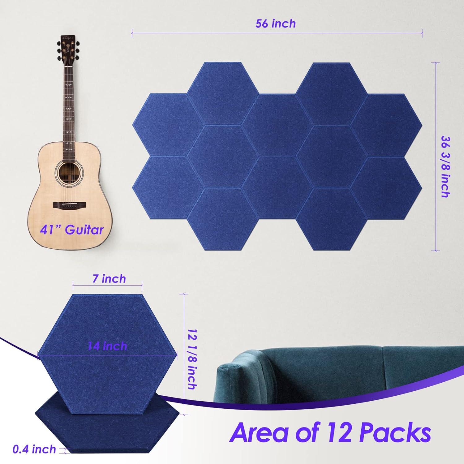 Paneles Acústicos Hexagonales Tao.space Marino 12 Piezas 35.56x30.48cm