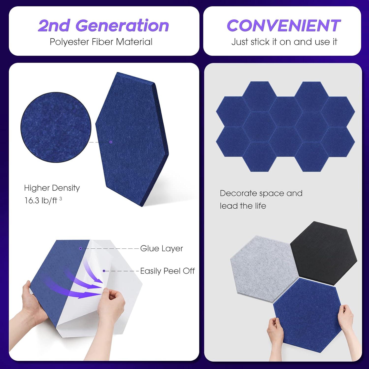 Paneles Acústicos Hexagonales Tao.space Marino 12 Piezas 35.56x30.48cm