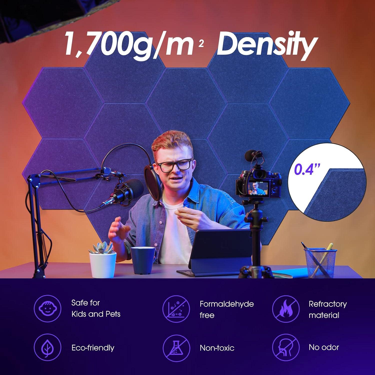 Paneles Acústicos Hexagonales Tao.space Marino 12 Piezas 35.56x30.48cm