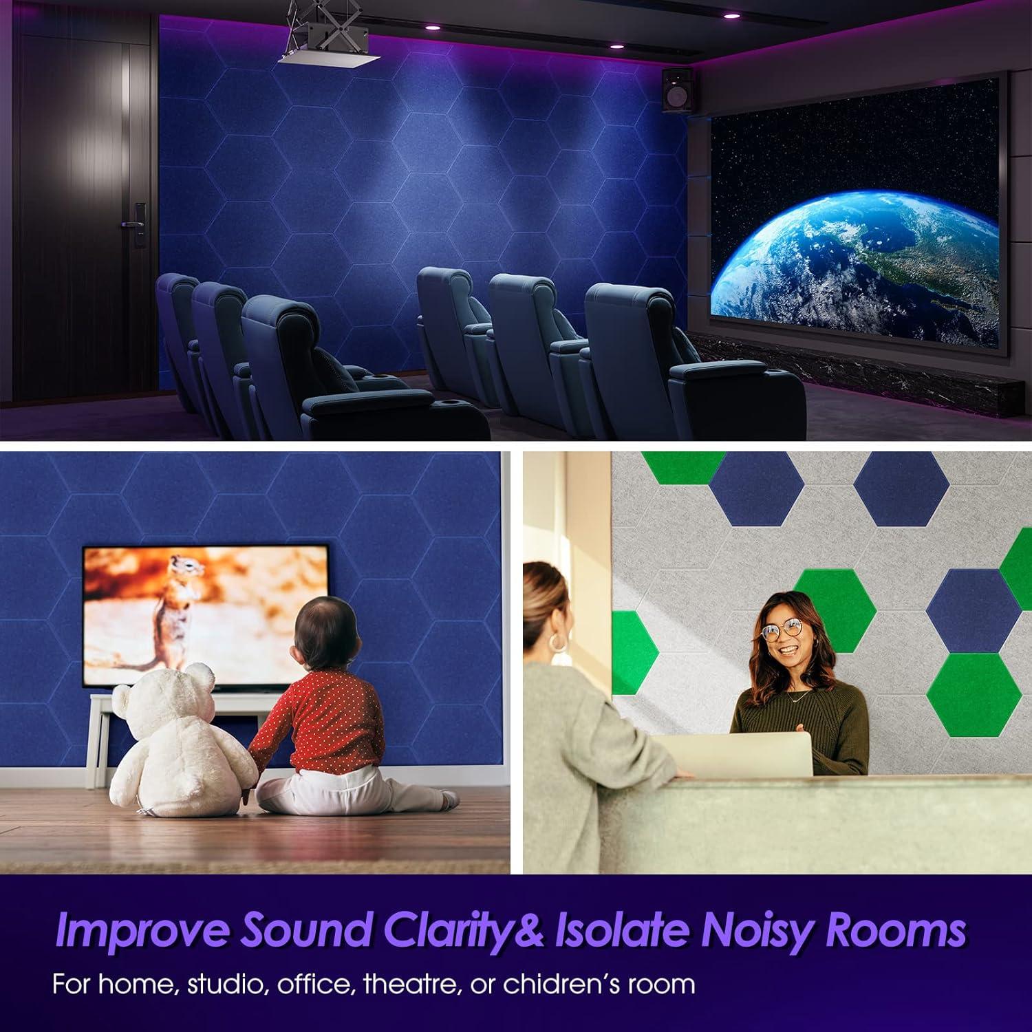 Paneles Acústicos Hexagonales Tao.space Marino 12 Piezas 35.56x30.48cm