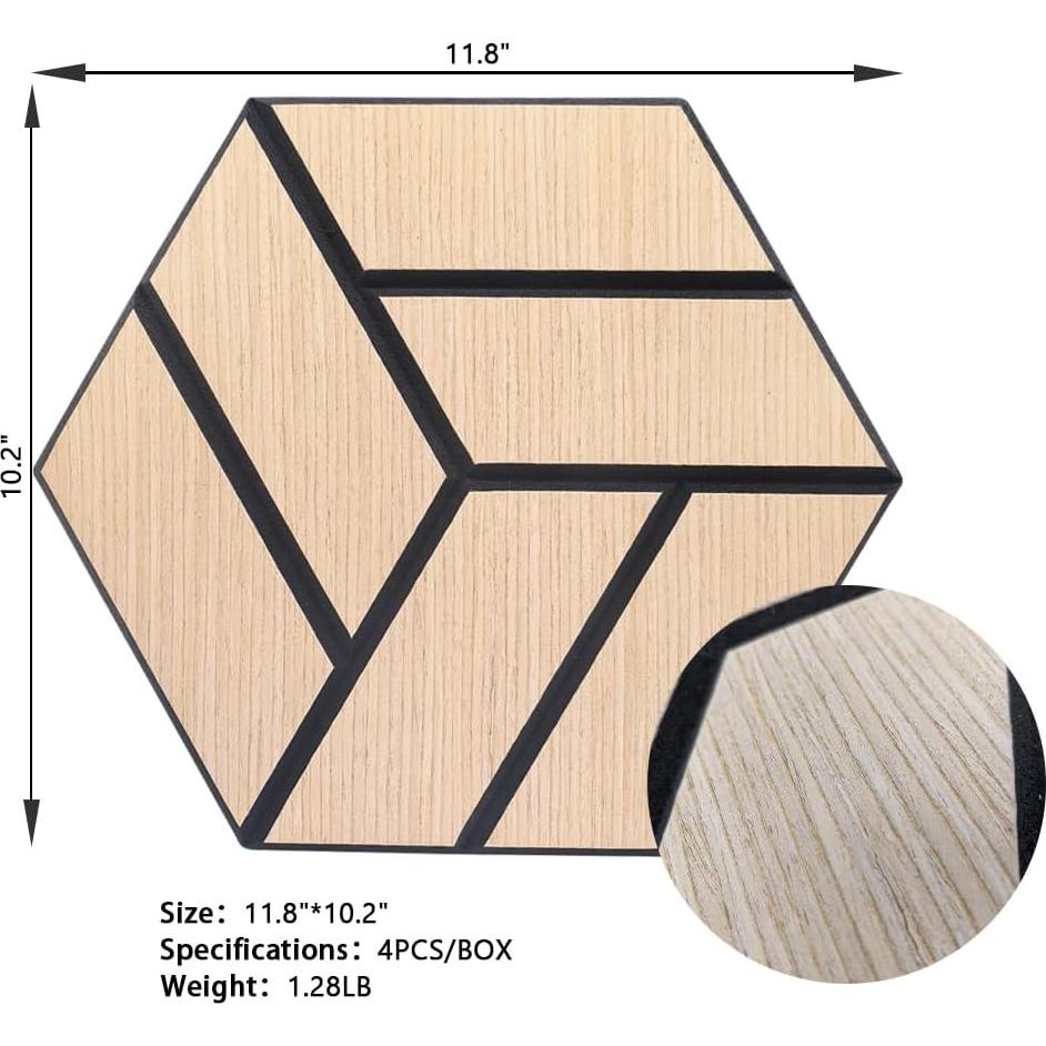 Paneles Acústicos Hexagonales ARTSLAT 4 Pack - Roble 30x25.9 cm
