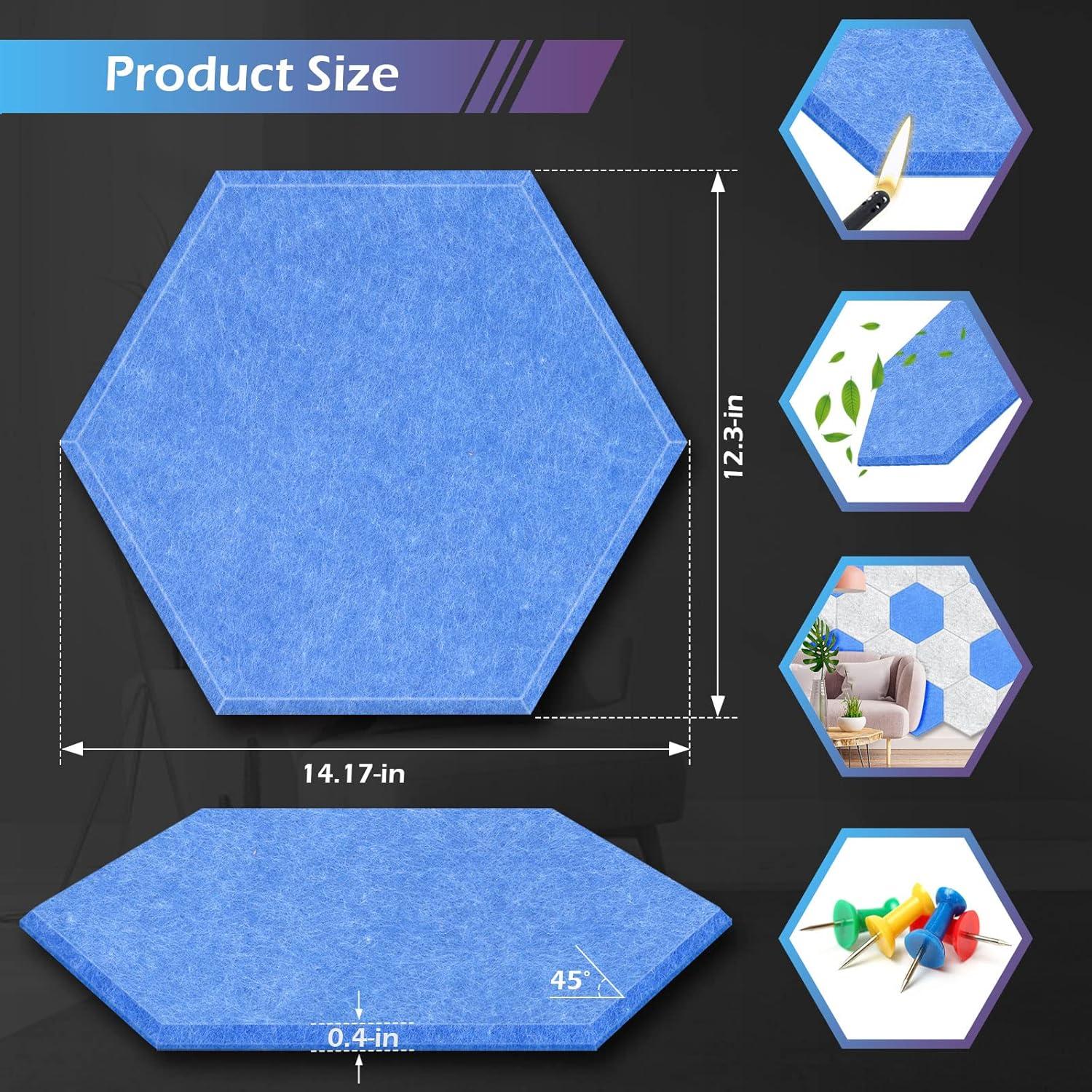 Paneles Acústicos Hexagonales DEKIRU 12 Unidades Azul 35.6x30.5 cm