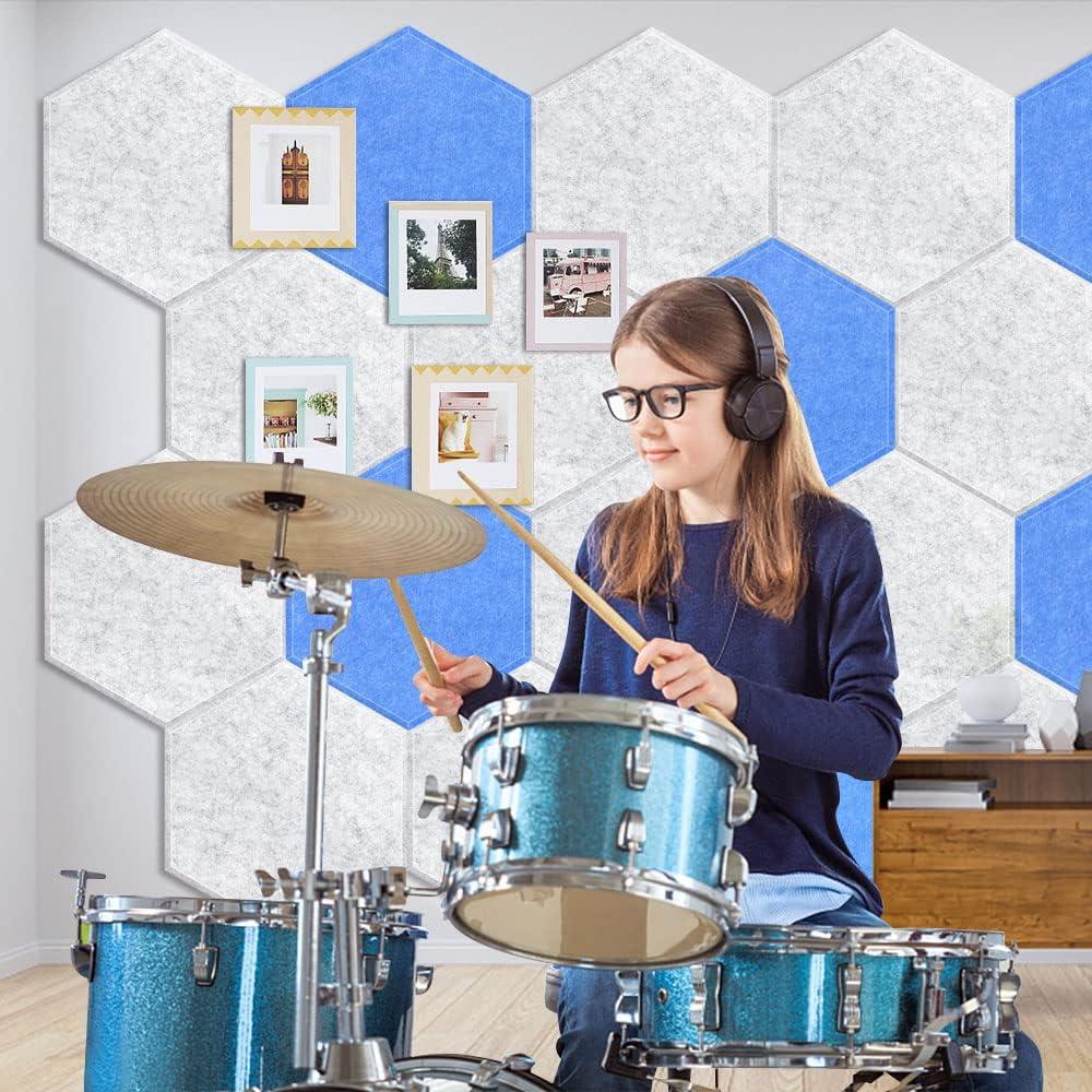 Paneles Acústicos Hexagonales DEKIRU 12 Unidades Azul 35.6x30.5 cm