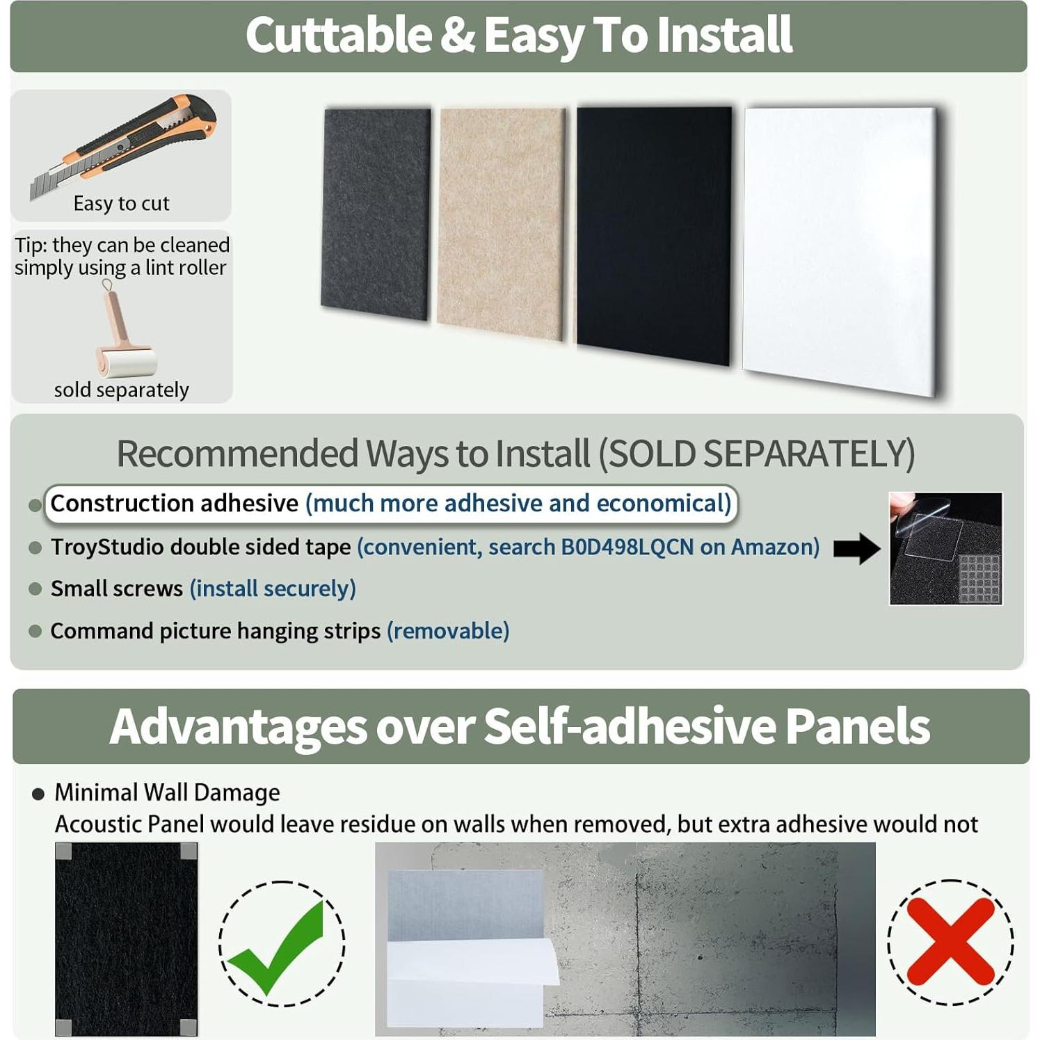 Paneles Acústicos TroyStudio 6 Piezas Fieltro 40x30 cm Negro