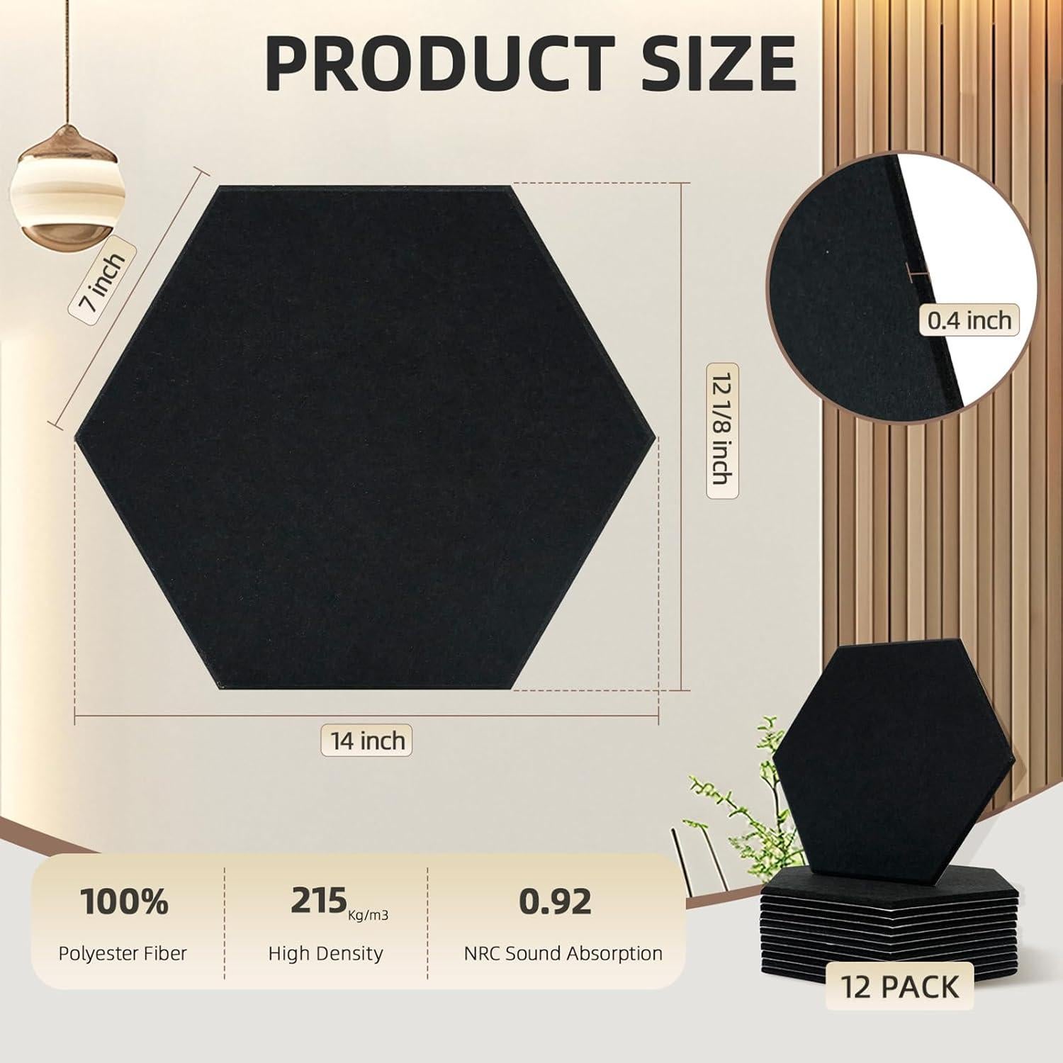 Paneles Acústicos Keemute 12-Pack Hexágono Negro 35.6x30.7cm