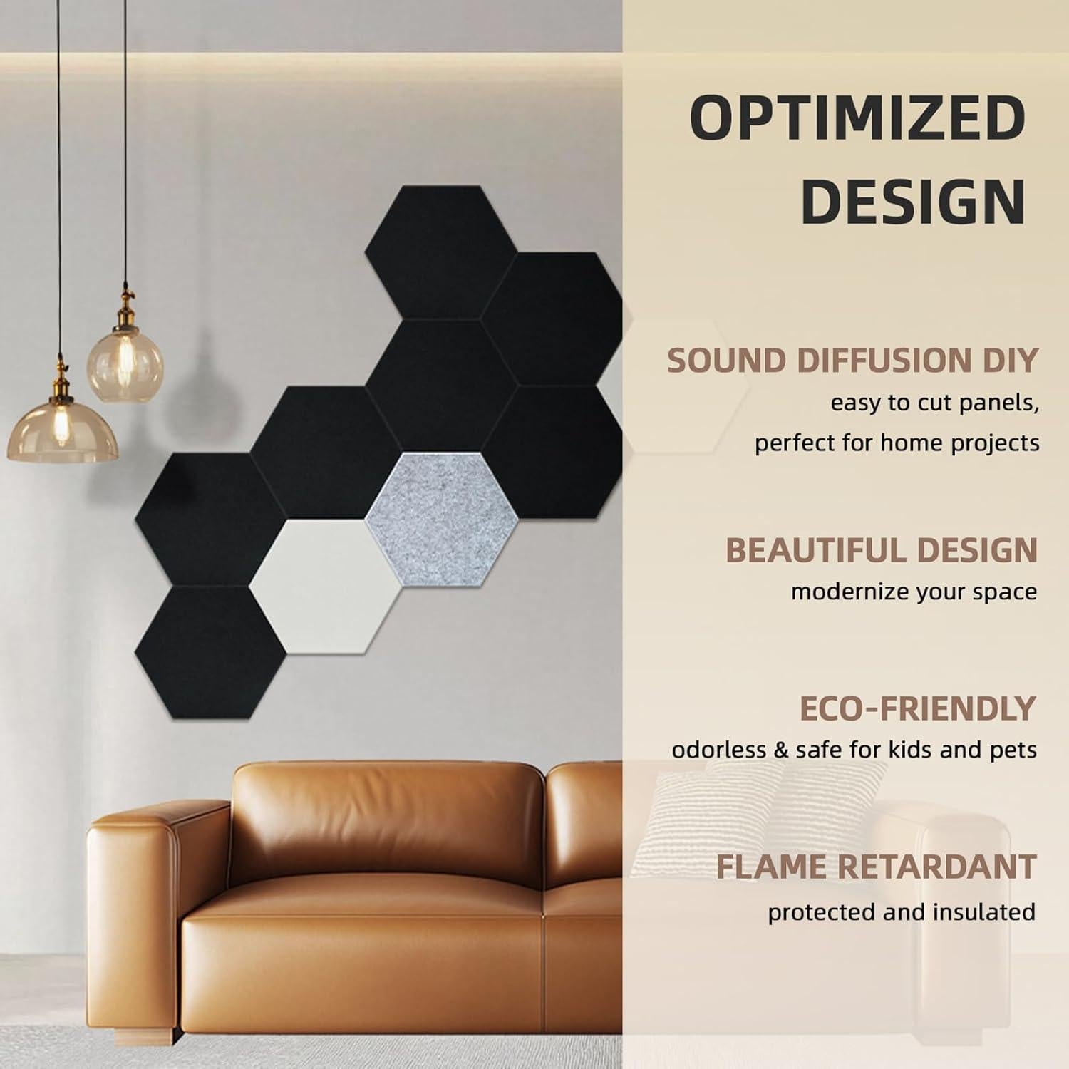 Paneles Acústicos Keemute 12-Pack Hexágono Negro 35.6x30.7cm