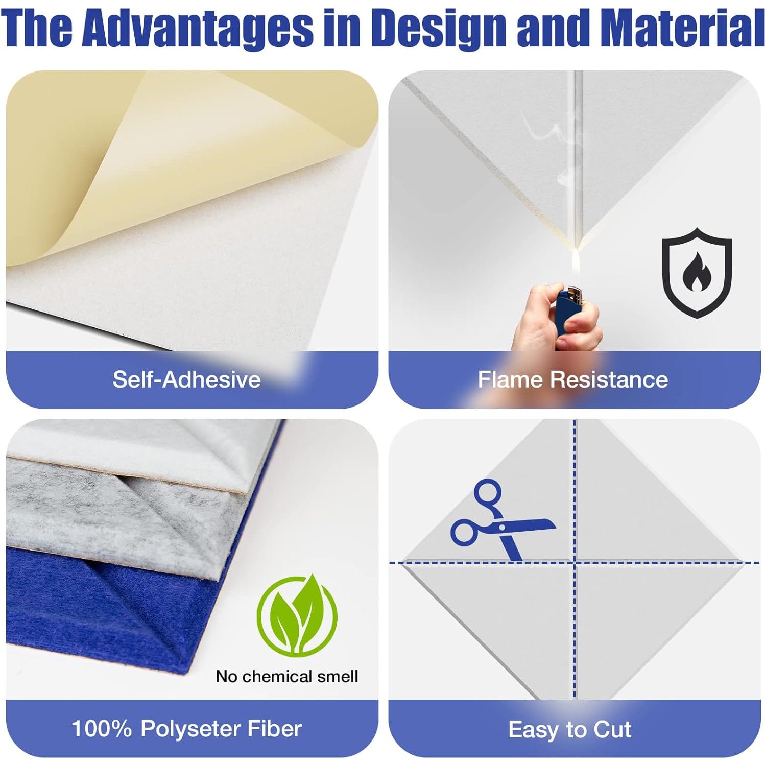 Paquete de 12 Paneles Acústicos Autoadhesivos 30x30cm Blanco