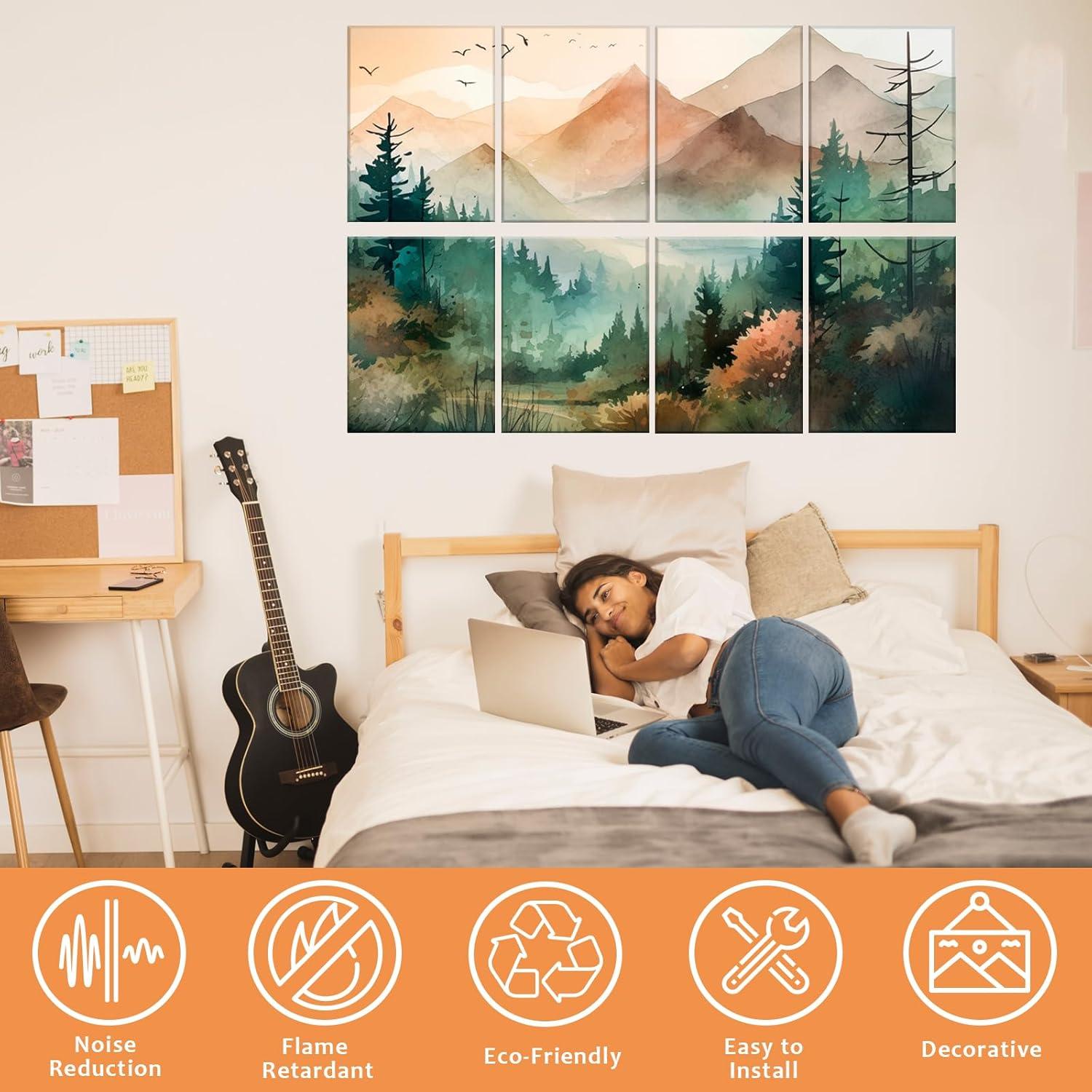 Paquete de 8 Paneles Acústicos Autoadhesivos 30x40 cm - Bosque de Montaña