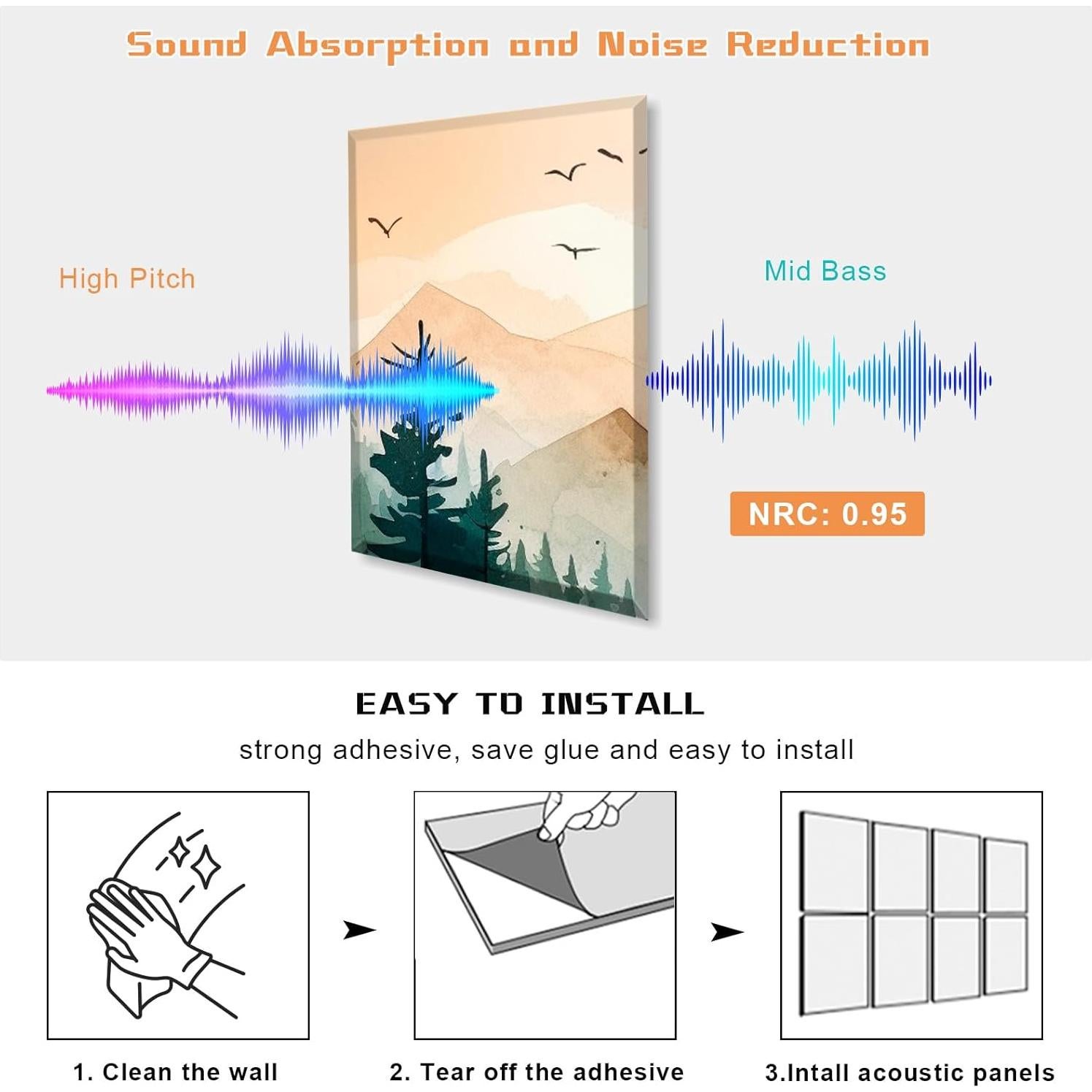 Paquete de 8 Paneles Acústicos Autoadhesivos 30x40 cm - Bosque de Montaña