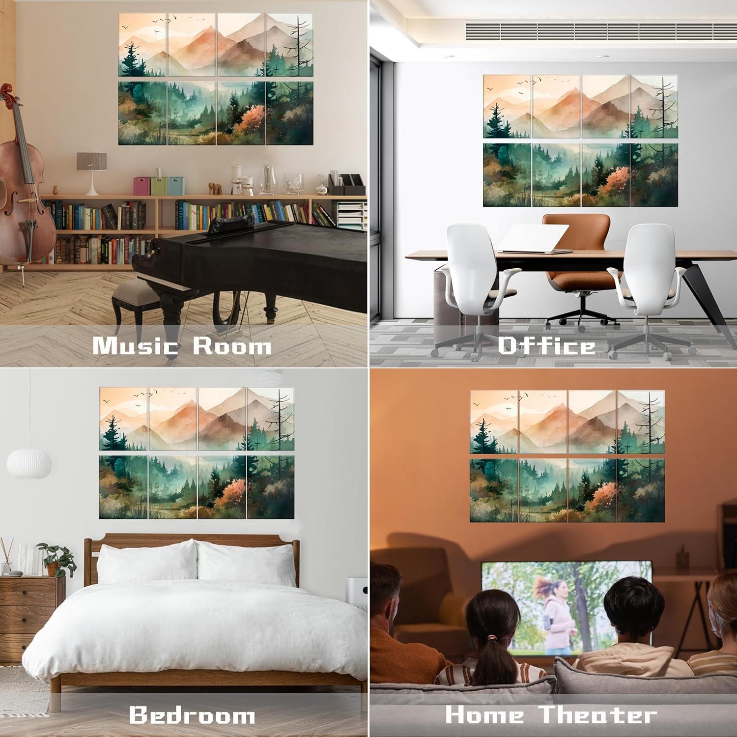 Paquete de 8 Paneles Acústicos Autoadhesivos 30x40 cm - Bosque de Montaña