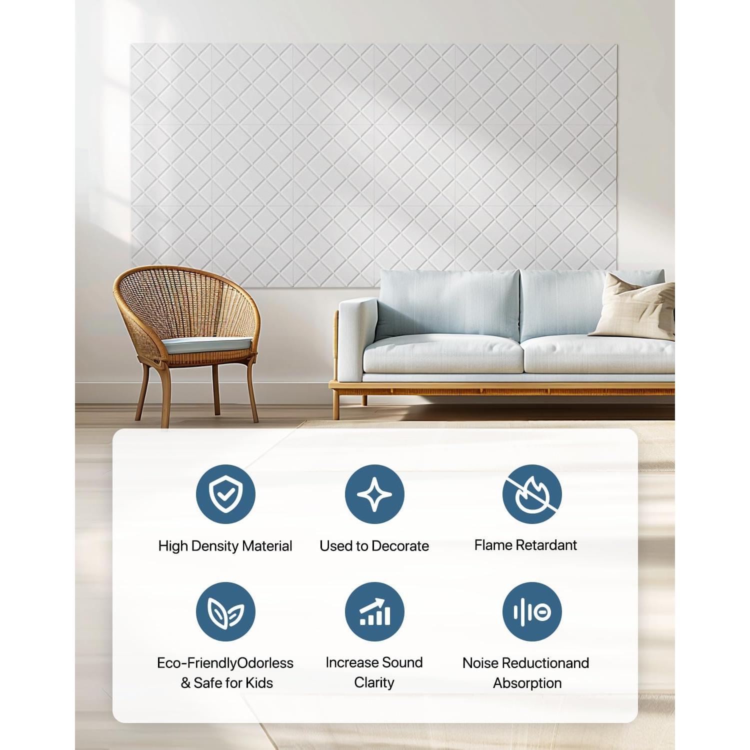 Paneles Acústicos Kuchoow Autoadhesivos 12 Unidades 30x30 cm Blanco