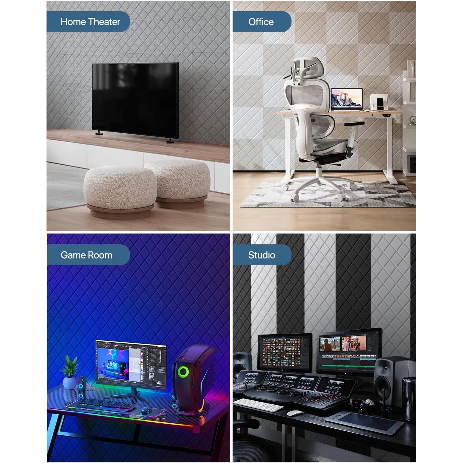 Paneles Acústicos Kuchoow Autoadhesivos 12 Unidades 30x30 cm Blanco