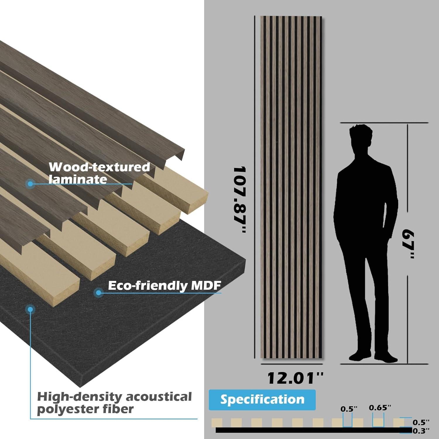 Paneles Acústicos de Madera Art3d 2 Piezas 274 cm Nogal