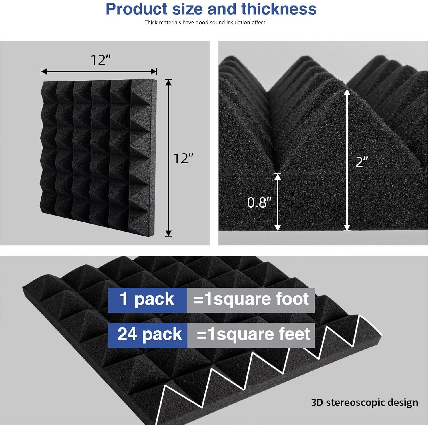 Paquete de 24 Paneles Acústicos 30.48x30.48cm Negro