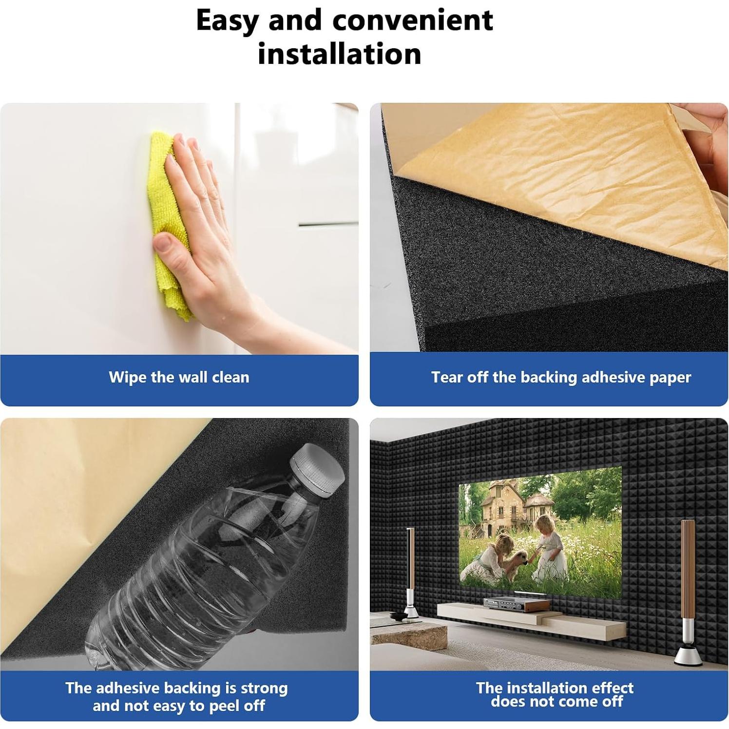 Paquete de 24 Paneles Acústicos 30.48x30.48cm Negro