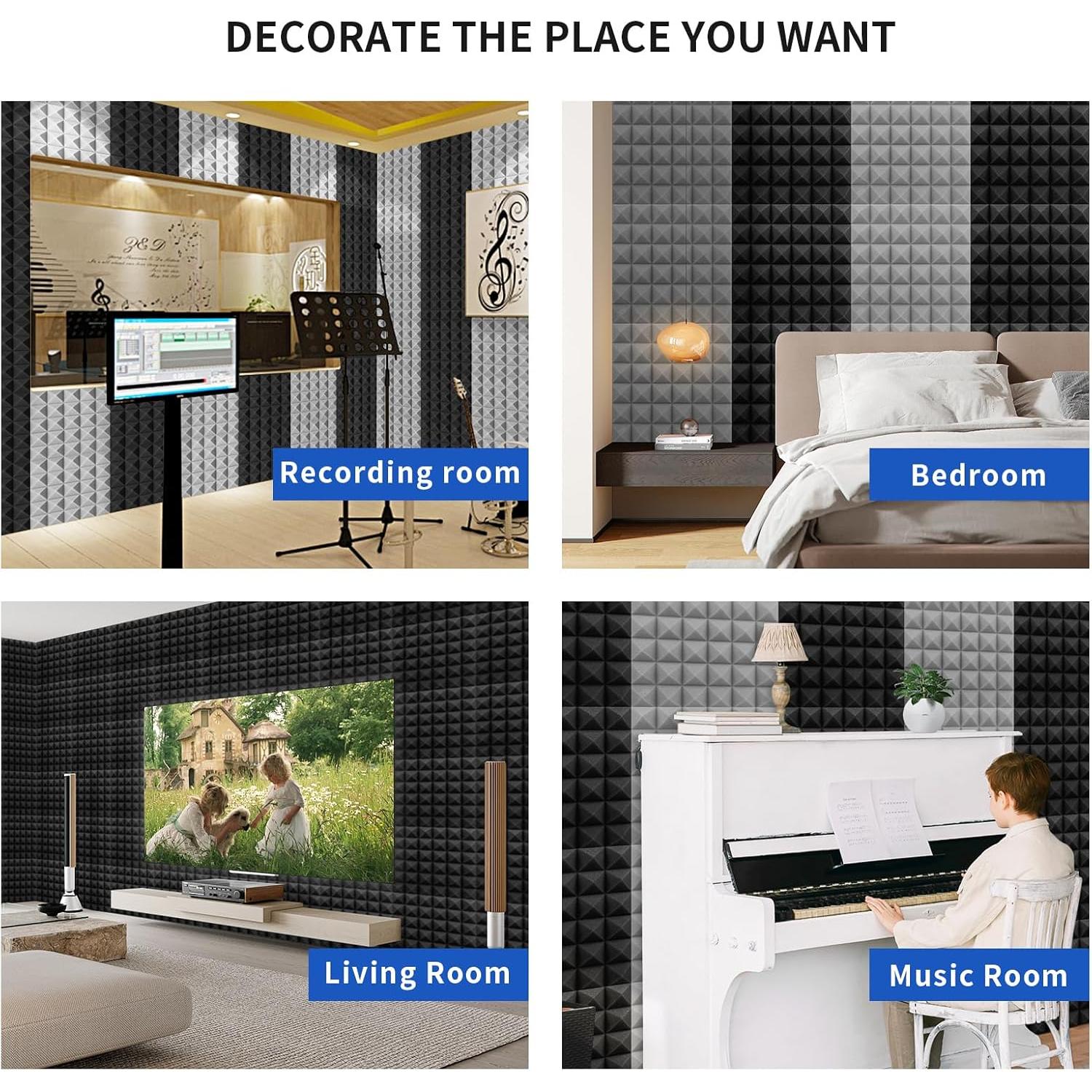 Paquete de 24 Paneles Acústicos 30.48x30.48cm Negro