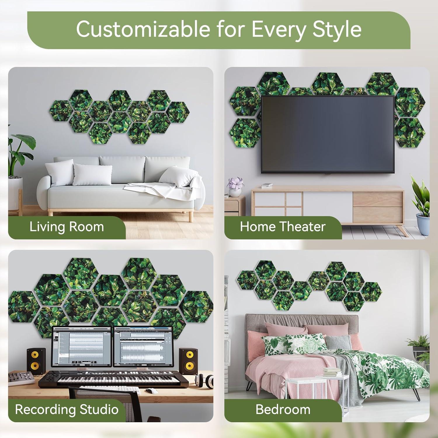 Paquete de 12 Paneles Acústicos Hexagonales QUEENLINK 30.5x25.4cm