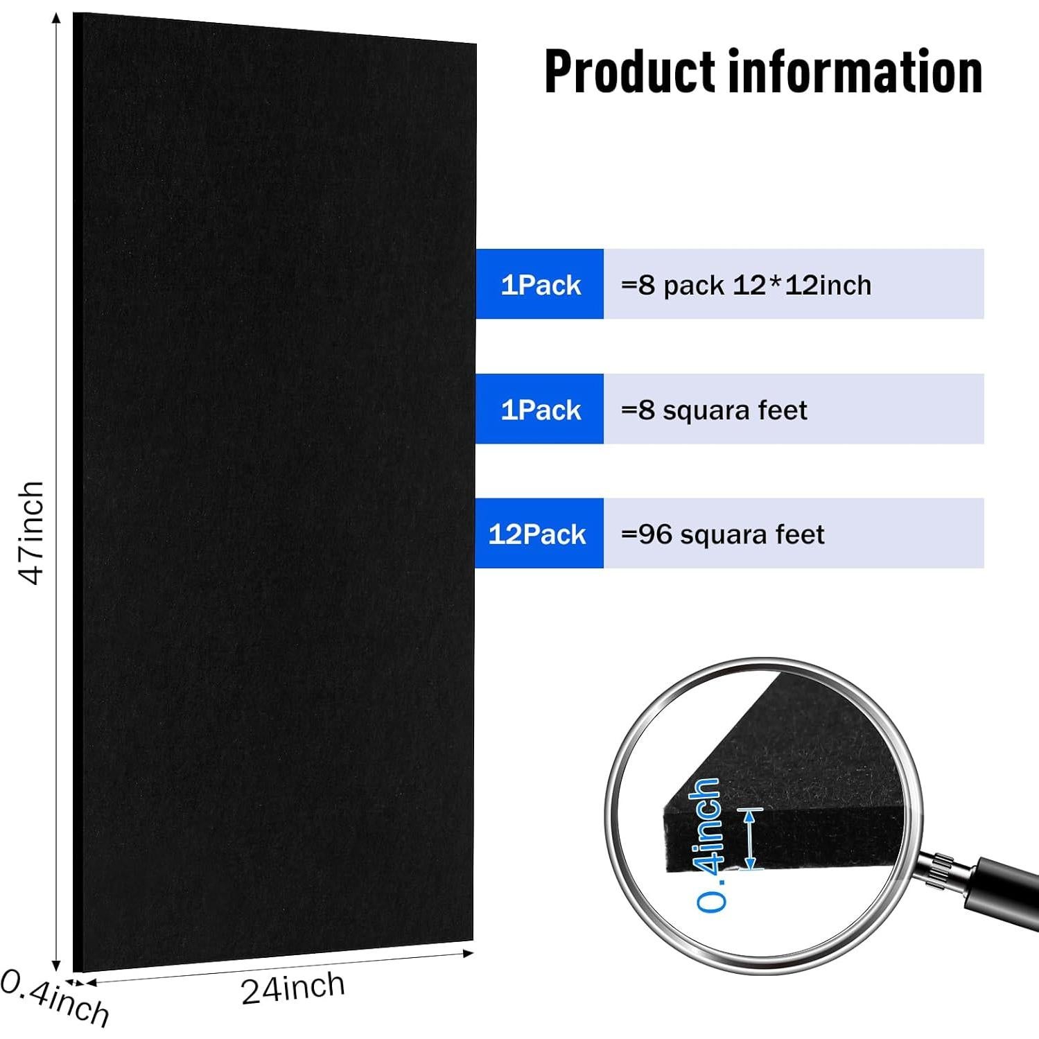 Paquete de 12 Paneles Acústicos Negros 119.4x61 cm Aislantes