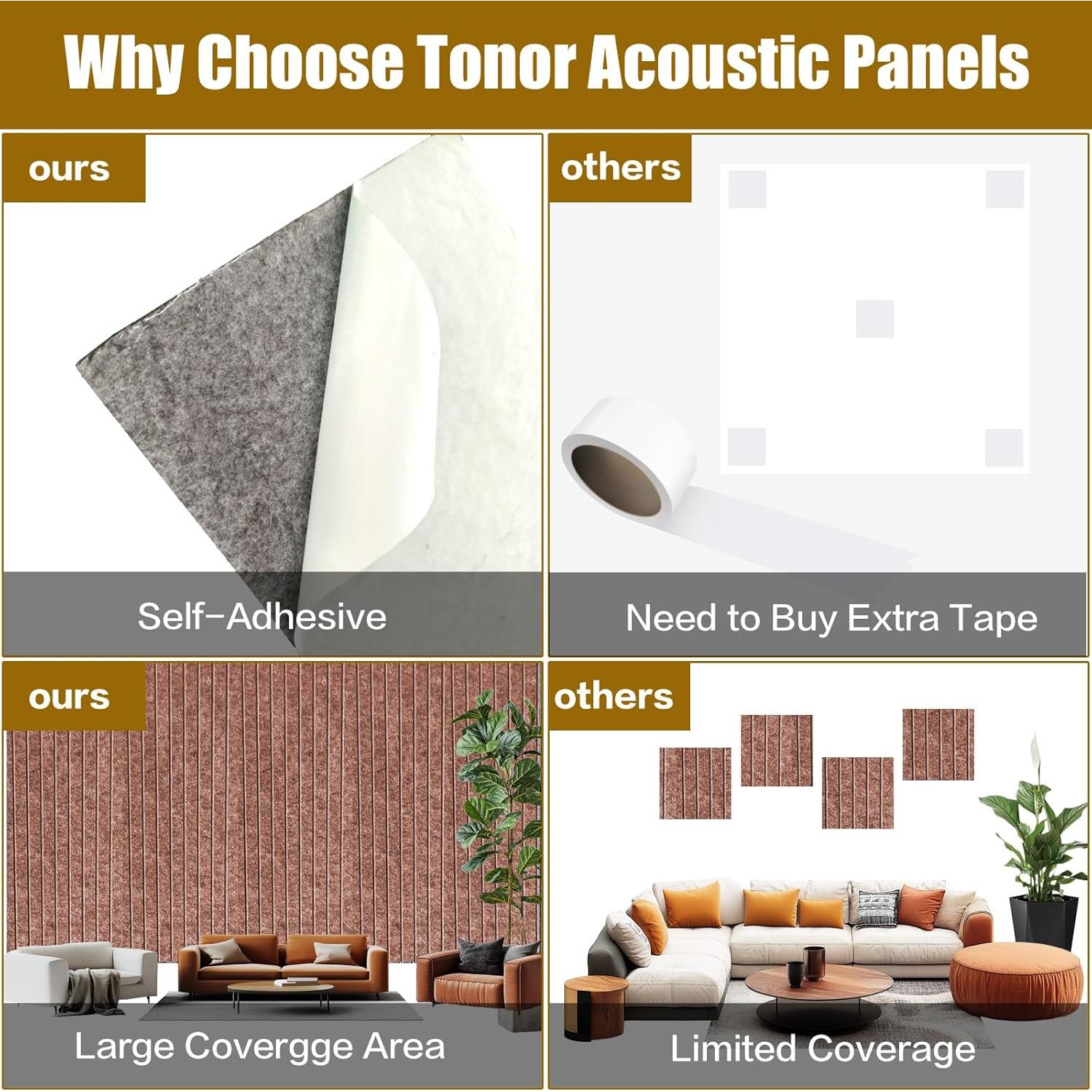 Paquete de 10 Paneles Acústicos Autoadhesivos Liyeeana 120x30 cm