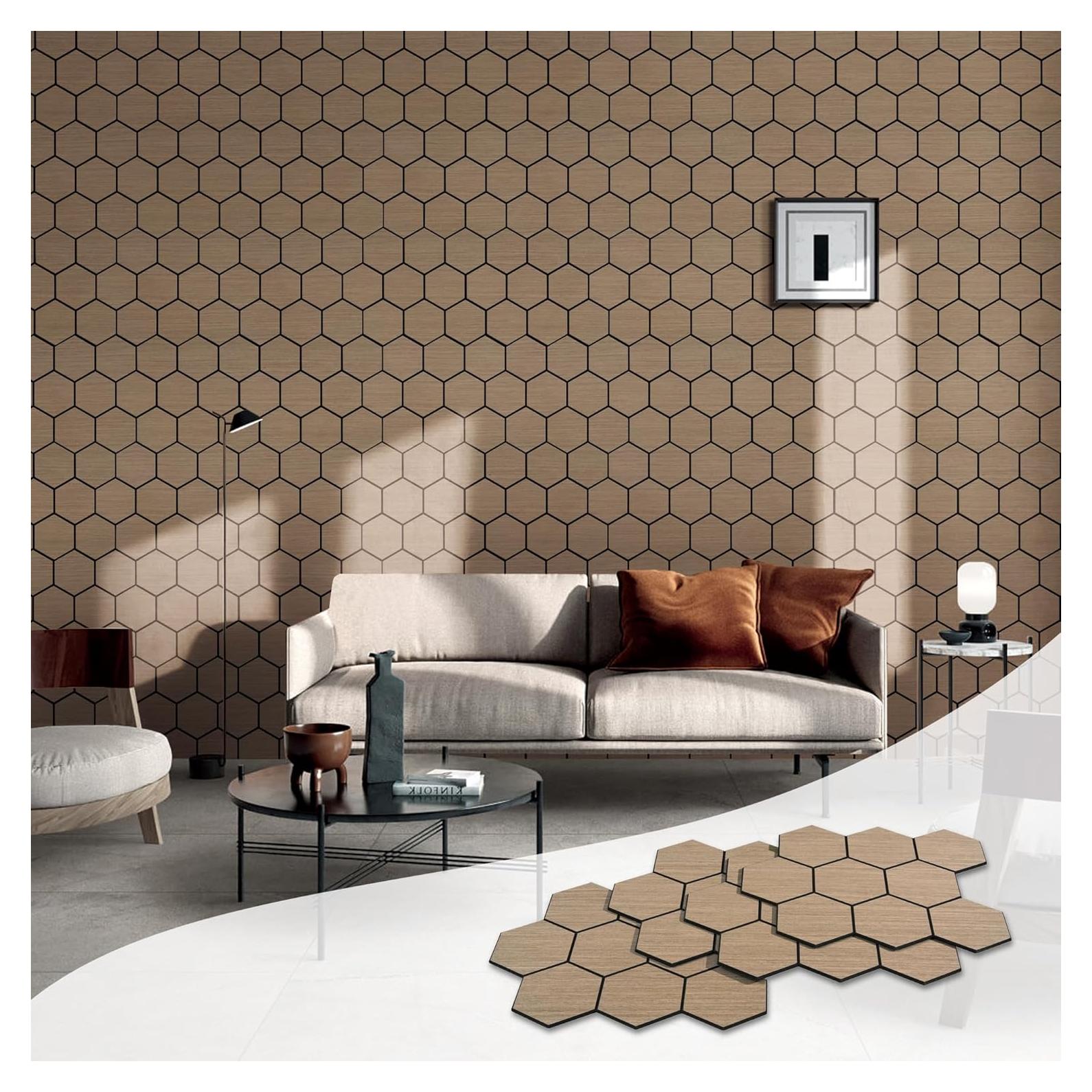 Paneles Acústicos Hexagonales Kieacia 2 Piezas 60x60cm Nogal