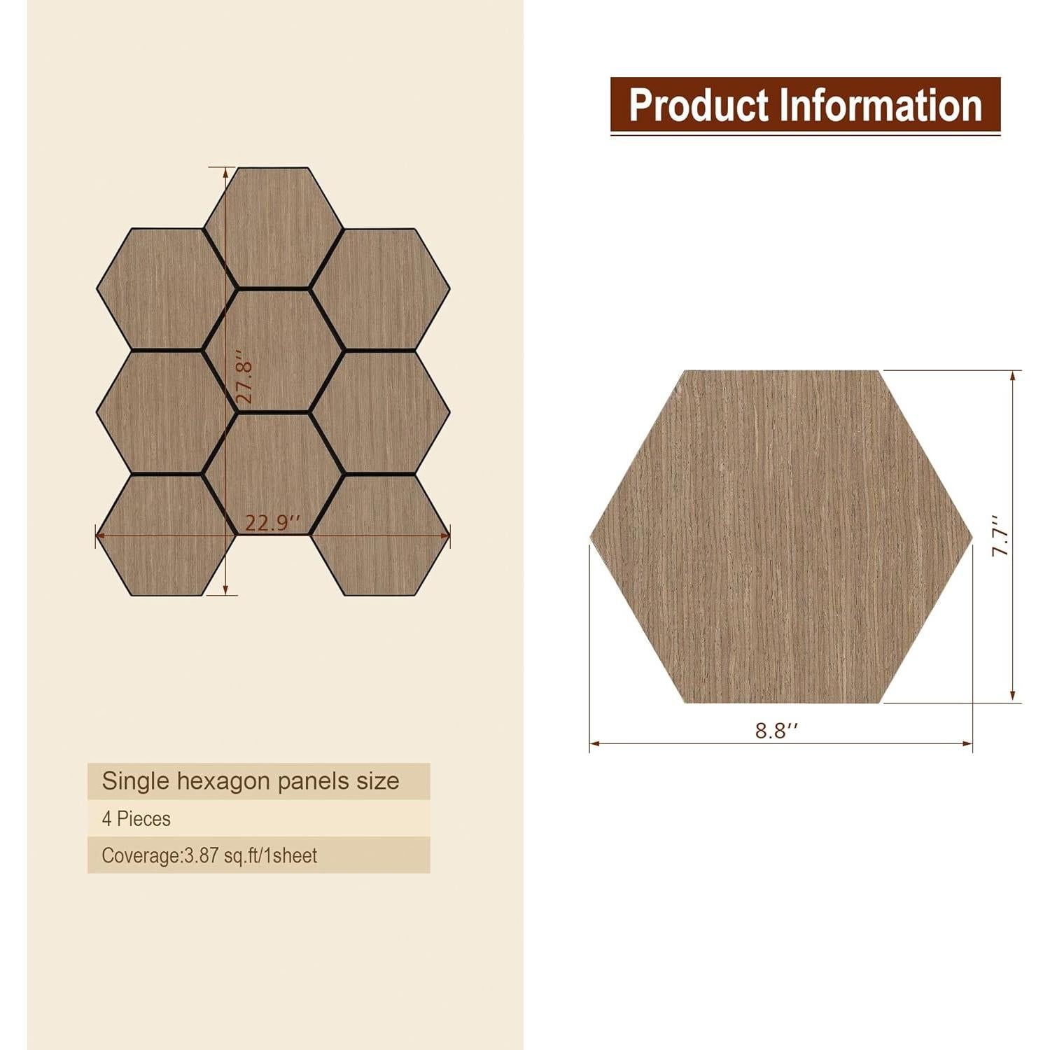 Paneles Acústicos Hexagonales Kieacia 2 Piezas 60x60cm Nogal