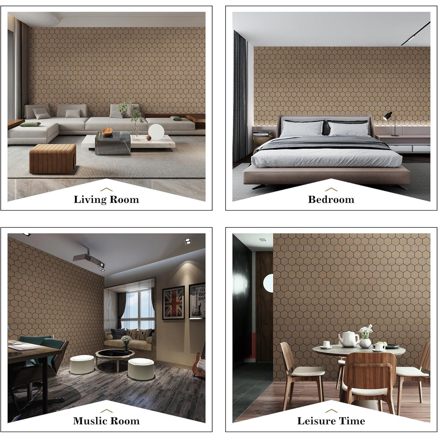 Paneles Acústicos Hexagonales Kieacia 2 Piezas 60x60cm Nogal