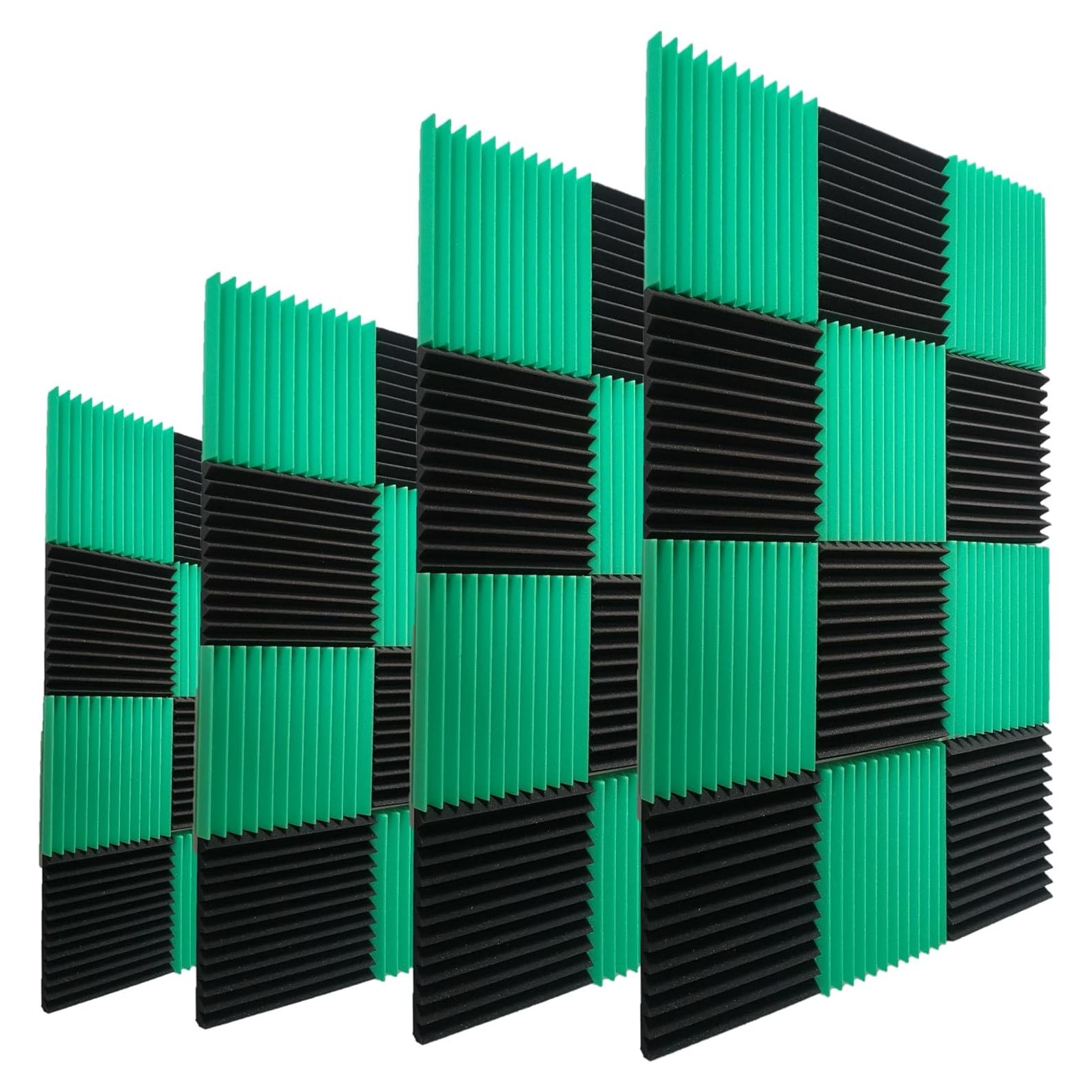 Paquete de 24 Paneles Acústicos Insonorizados 30x30cm Negro/Verde