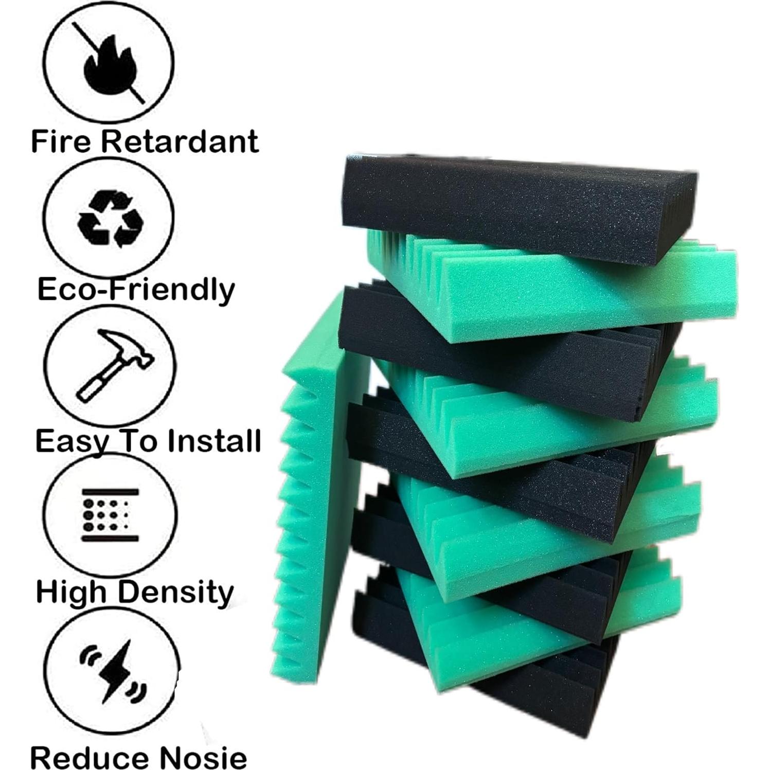 Paquete de 24 Paneles Acústicos Insonorizados 30x30cm Negro/Verde