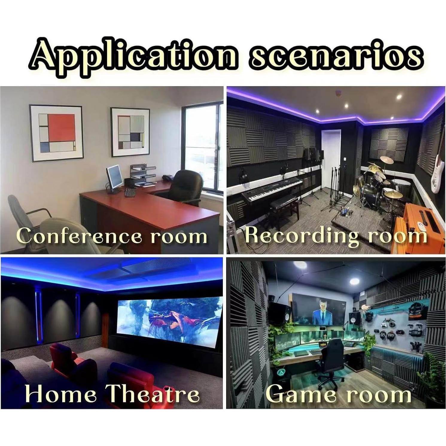 Paquete de 24 Paneles Acústicos Insonorizados 30x30cm Negro/Verde