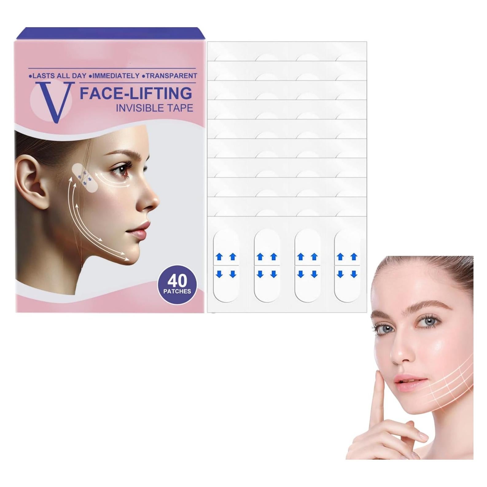V-Face Lifting Invisible Adhesive Tape,face Lift Tape，v-face Lift Tape with Bands,Neck Tape(1 Box(40pc))