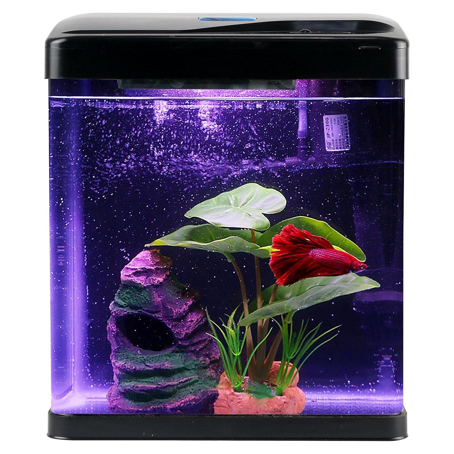 Acuario de Vidrio Autolimpiante Coospider 7.57L con Luz LED