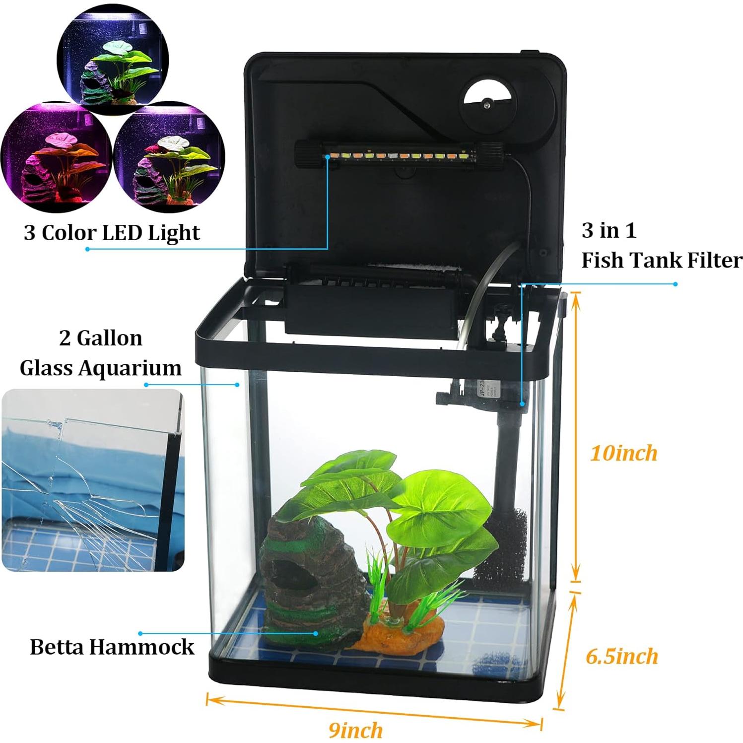 Acuario de Vidrio Autolimpiante Coospider 7.57L con Luz LED