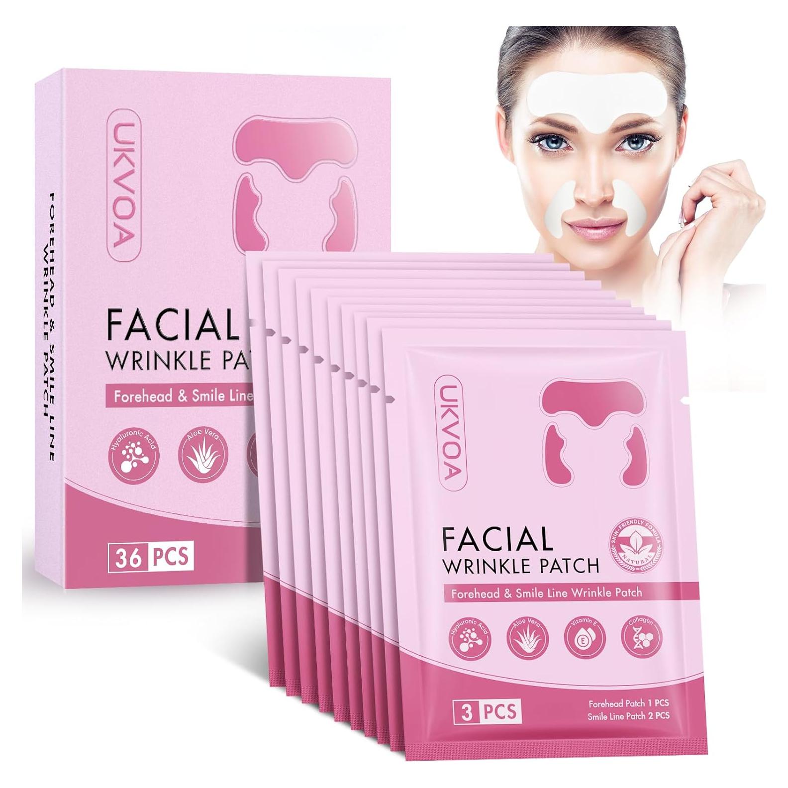 Parches Faciales Antiarrugas UKVOA - 36 Parches con Ácido Hialurónico