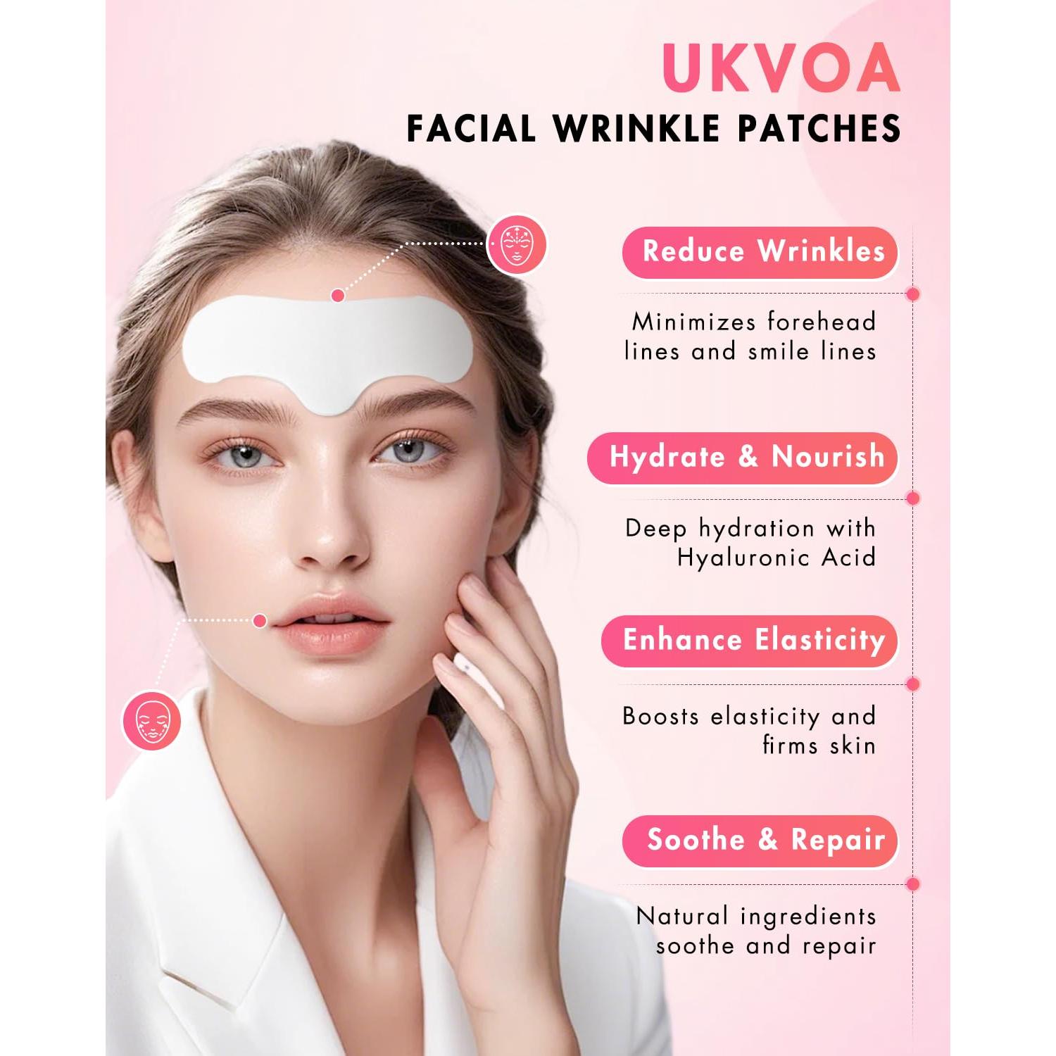 Parches Faciales Antiarrugas UKVOA - 36 Parches con Ácido Hialurónico