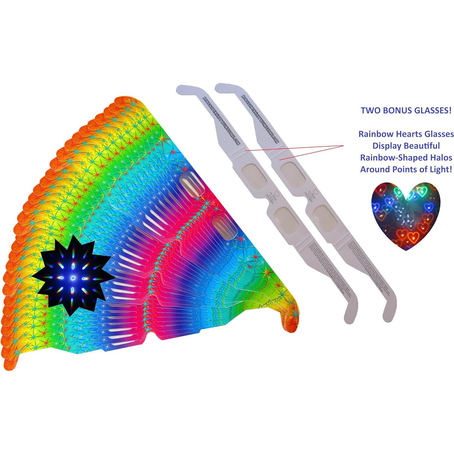 100 Gafas de Difracción Fuegos Artificiales Arcoíris + 2 Corazones
