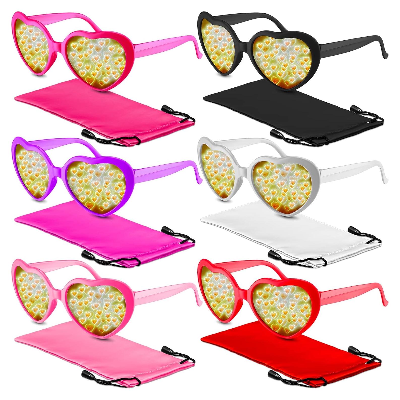 6 Pares Gafas Corazón Difracción + Fundas Microfibra