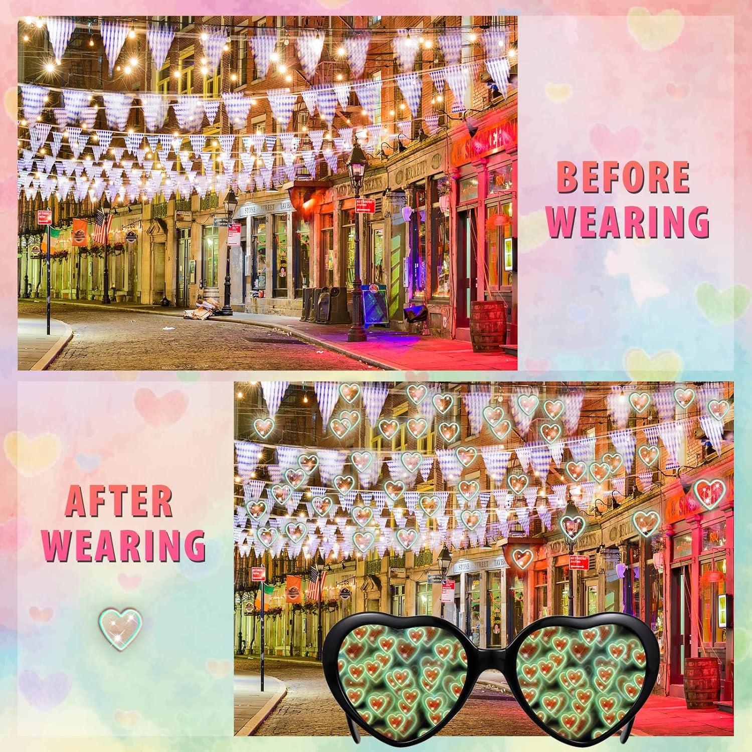 6 Pares Gafas Corazón Difracción + Fundas Microfibra