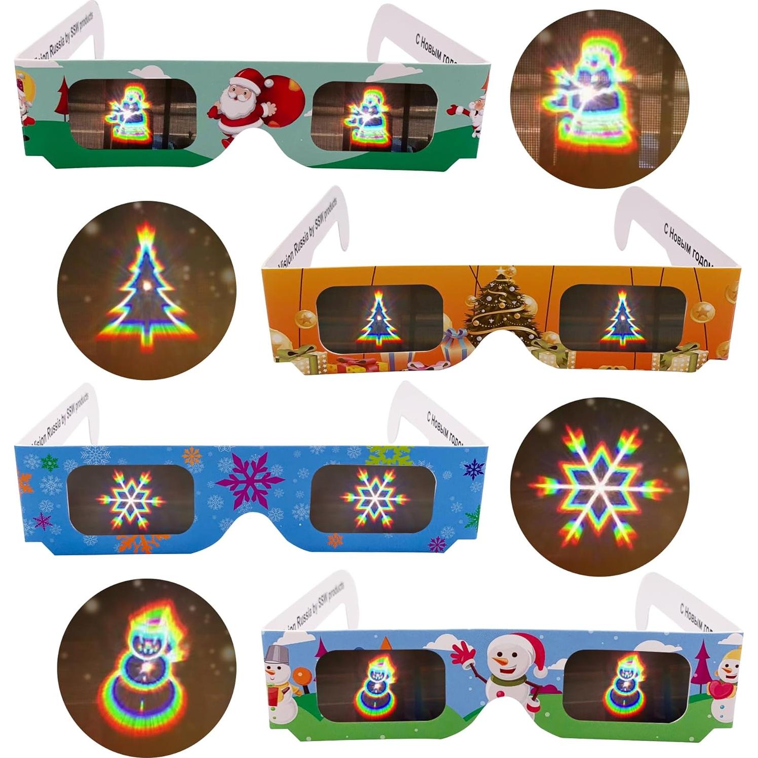 12 Gafas 3D Navideñas Holográficas - Copos de Nieve y Santa