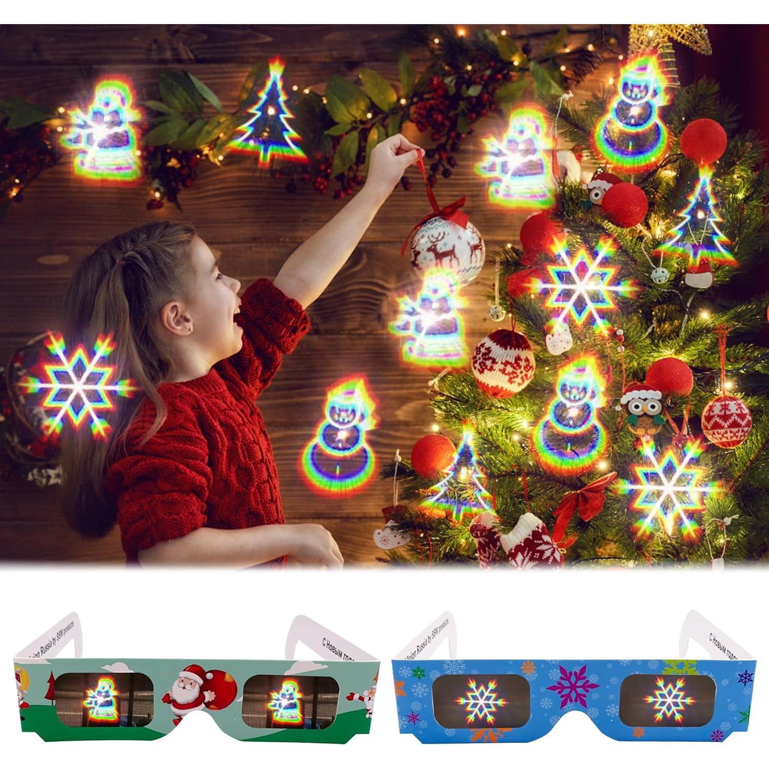 12 Gafas 3D Navideñas Holográficas - Copos de Nieve y Santa