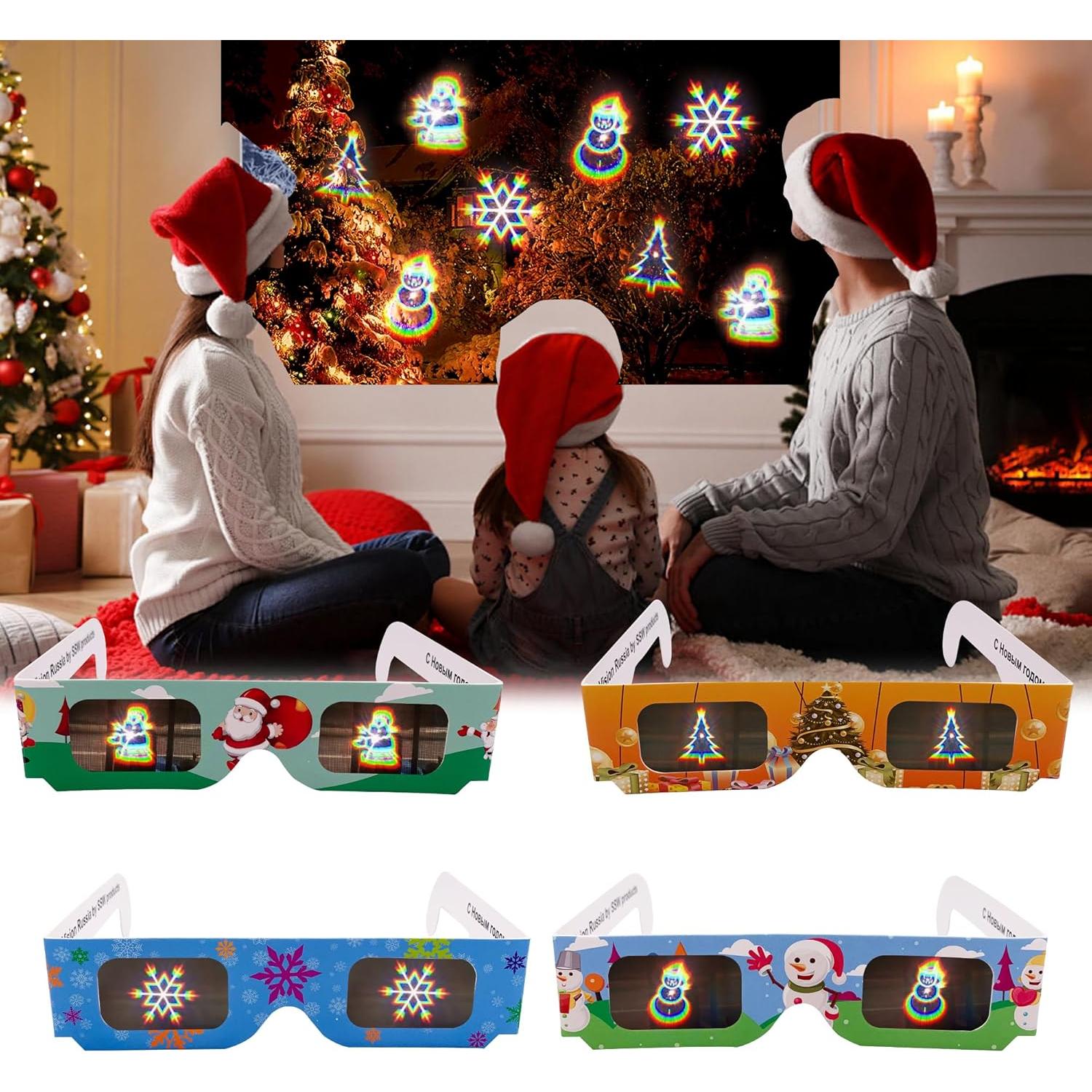 12 Gafas 3D Navideñas Holográficas - Copos de Nieve y Santa