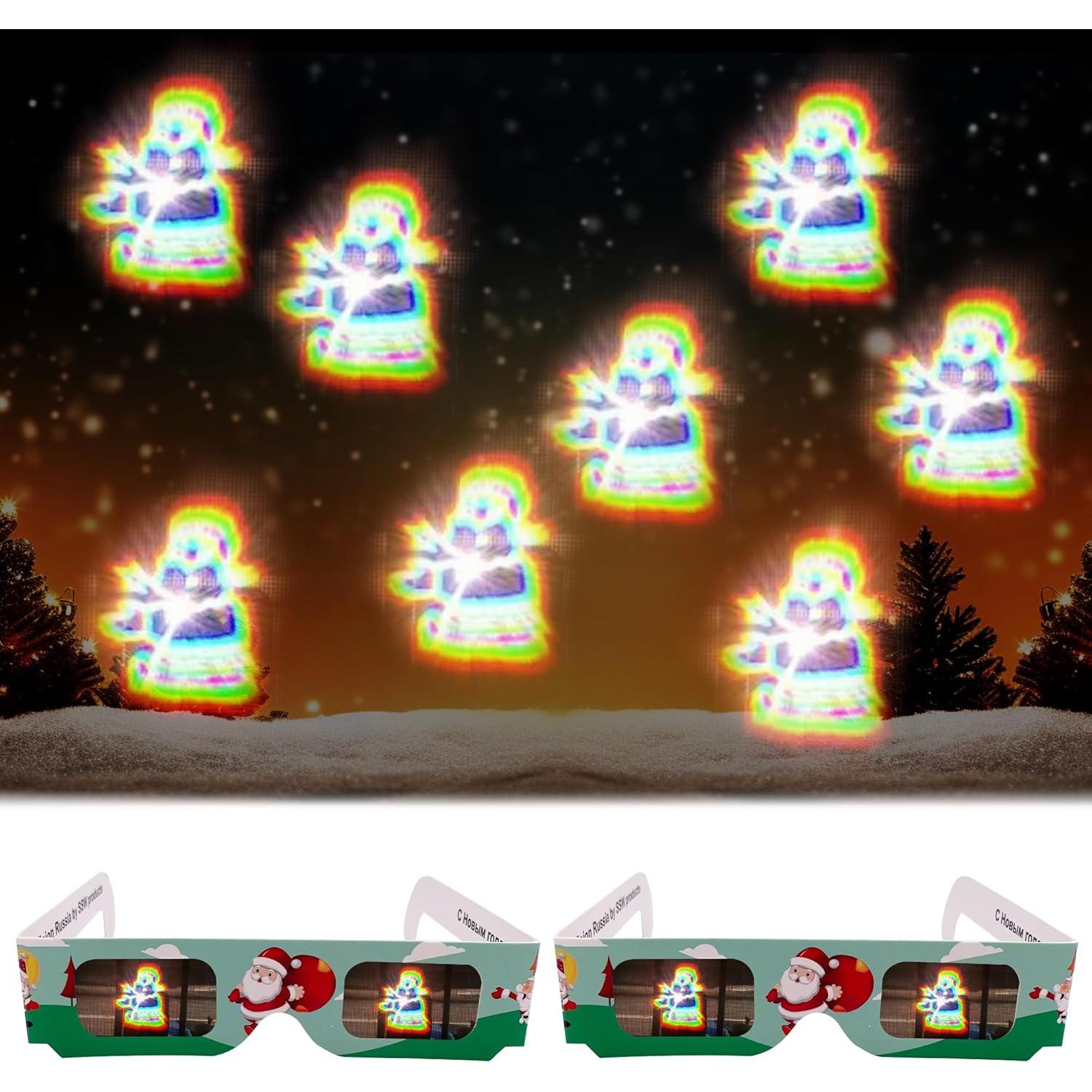 12 Gafas 3D Navideñas Holográficas - Copos de Nieve y Santa